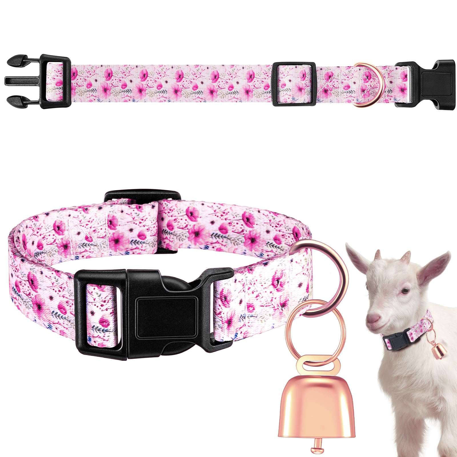 Copper Bell Goat Collar, Pink Rose Girly Style for Pygmy Goats and Lambs