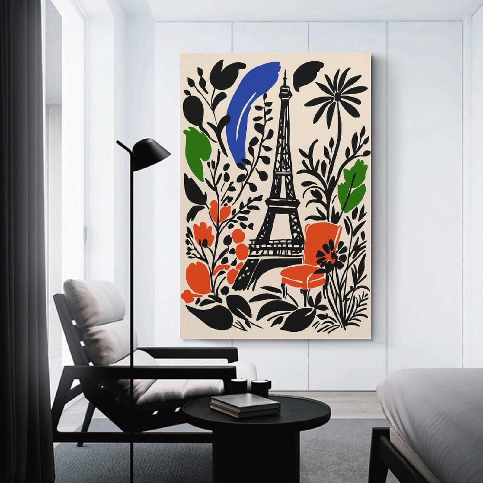 Junmoney Unframe-Style-21 Paris Eiffel Tower Floral Illustration Wall Art Print, 24X36inch(60X90cm), For Lounge Decor, Bedroom Walls Or Flats, Decorative Artwork For Empty Walls