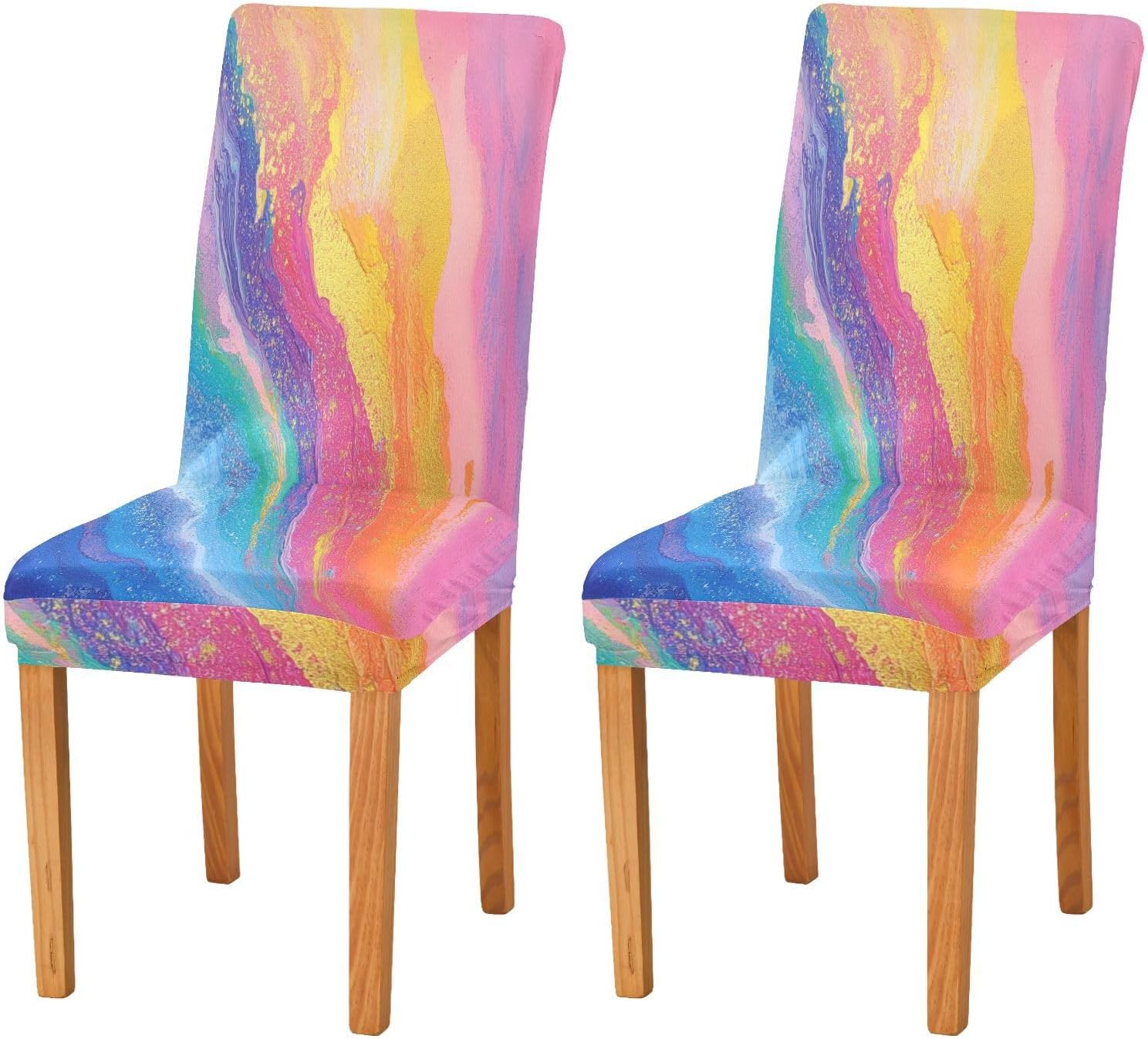 ALAZA Chair Covers for Dining Room, Pink Blue Rainbow Stretch Chair Cover Sets Chair Protector Removable Washable for Ktichen Restaurant Hotel