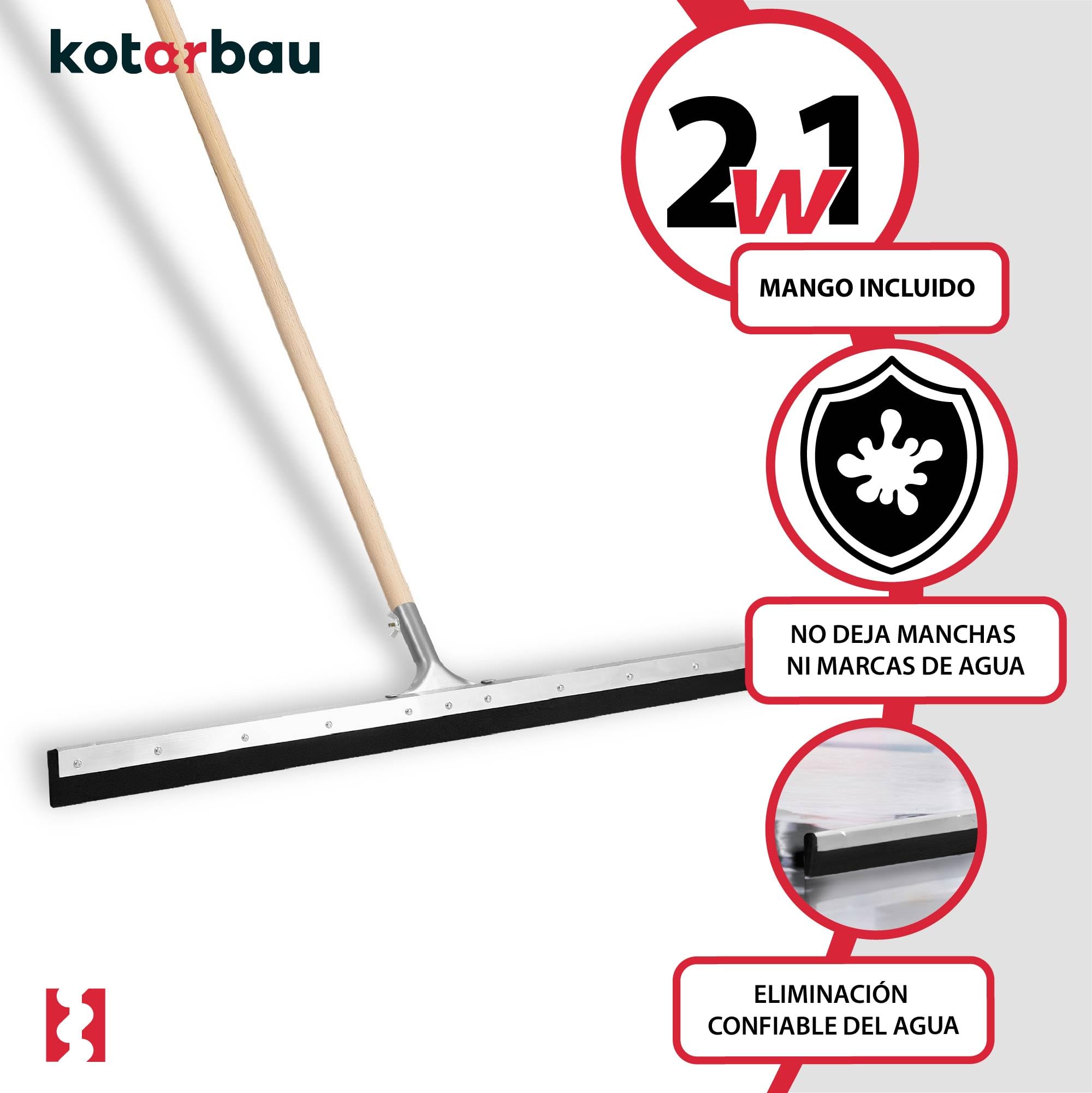 KOTARBAU® Escoba de Goma para Suelo - Acero - 75 cm - con Palo de Madera - 150 cm - Escoba De Agua - para Interior y Exterior - Haragán De Limpieza - Escobilla de Goma para Suelo