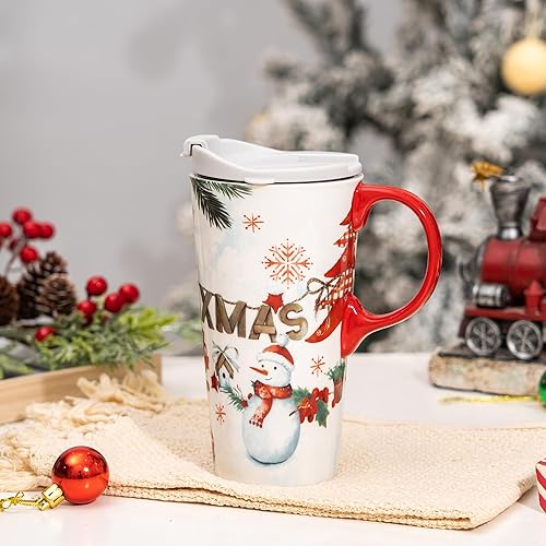 Miniatura 5 de TZSSP Taza de cerámica de café taza de Navidad Taza de té de porcelana con tapa en caja 17oz., Navidad