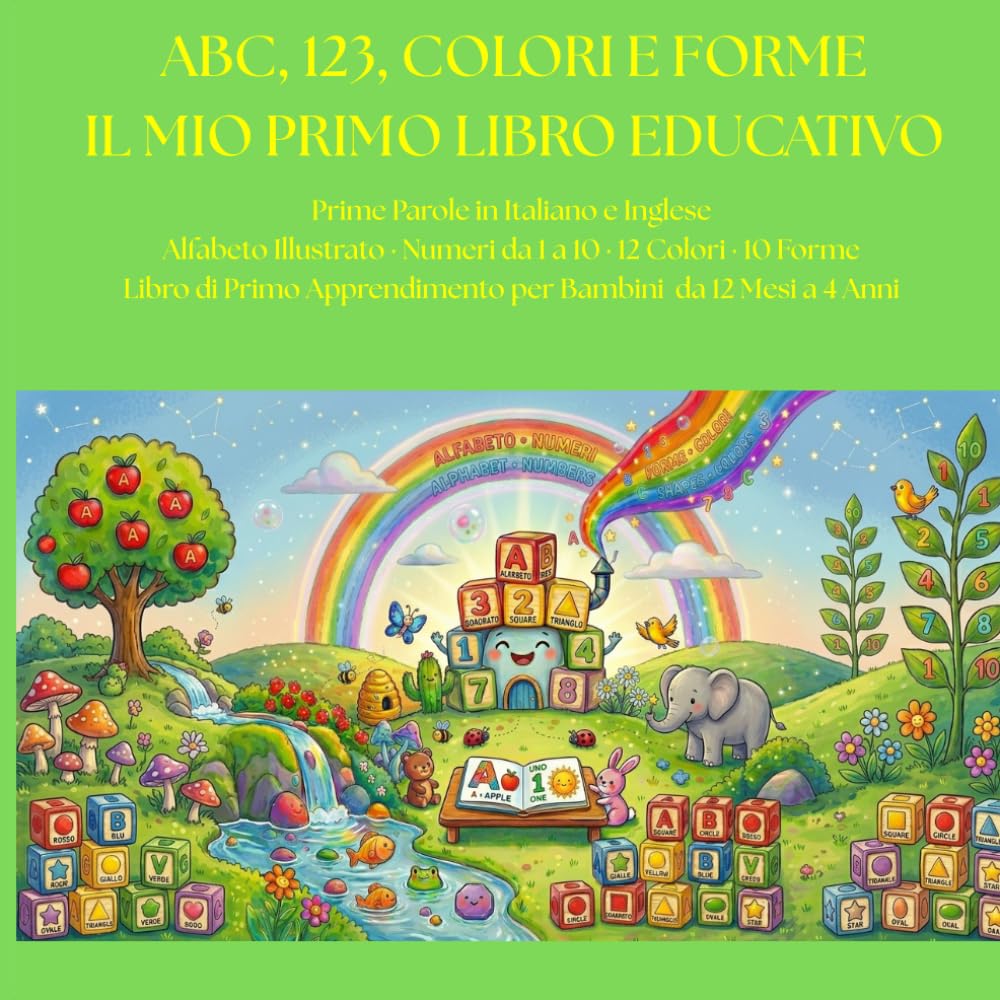 ABC, 123, Colori e Forme Il Mio Primo Libro Educativo: Prime Parole in Italiano e Inglese Alfabeto Illustrato · Numeri da 1 a 10 · 12 Colori · 10 ... Apprendimento per Bambini da 12 Mesi a 4 Anni