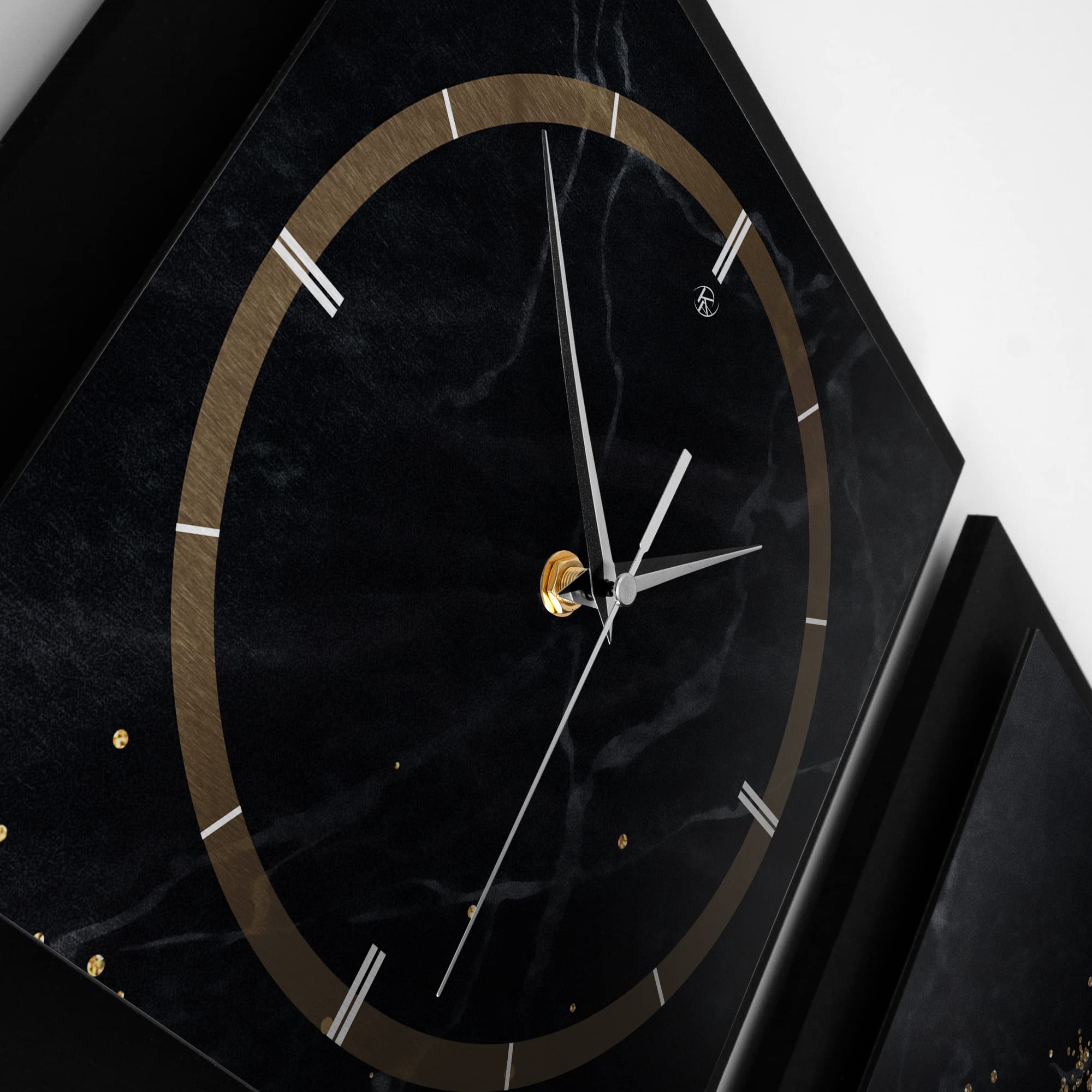 3D Designer-Wanduhr Gold & Black Marble 3-teilige Quarzuhr 150x50cm Schwarz in modernem Metallic-Look rechteckig ohne Tickgeräusche (Gold & Black Marble Querformat, 150x50cm; leises Quarzuhrwerk)