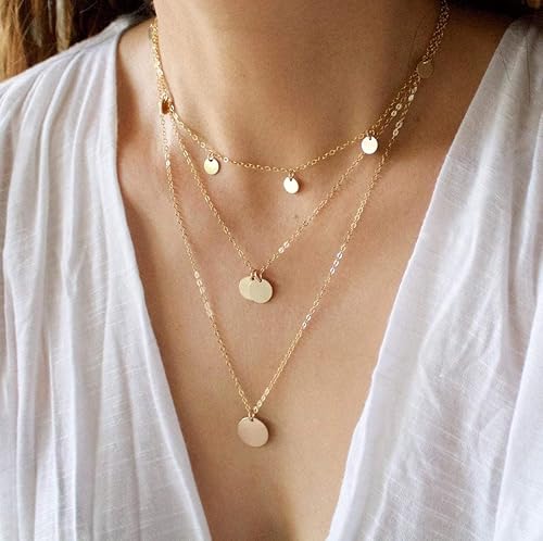 Miniatura 3 de Fremttly - Collar tipo gargantilla hecho a mano, chapado en oro de 14 quilates o en plata, sencillo, refinado, con dije de placa de estrella o