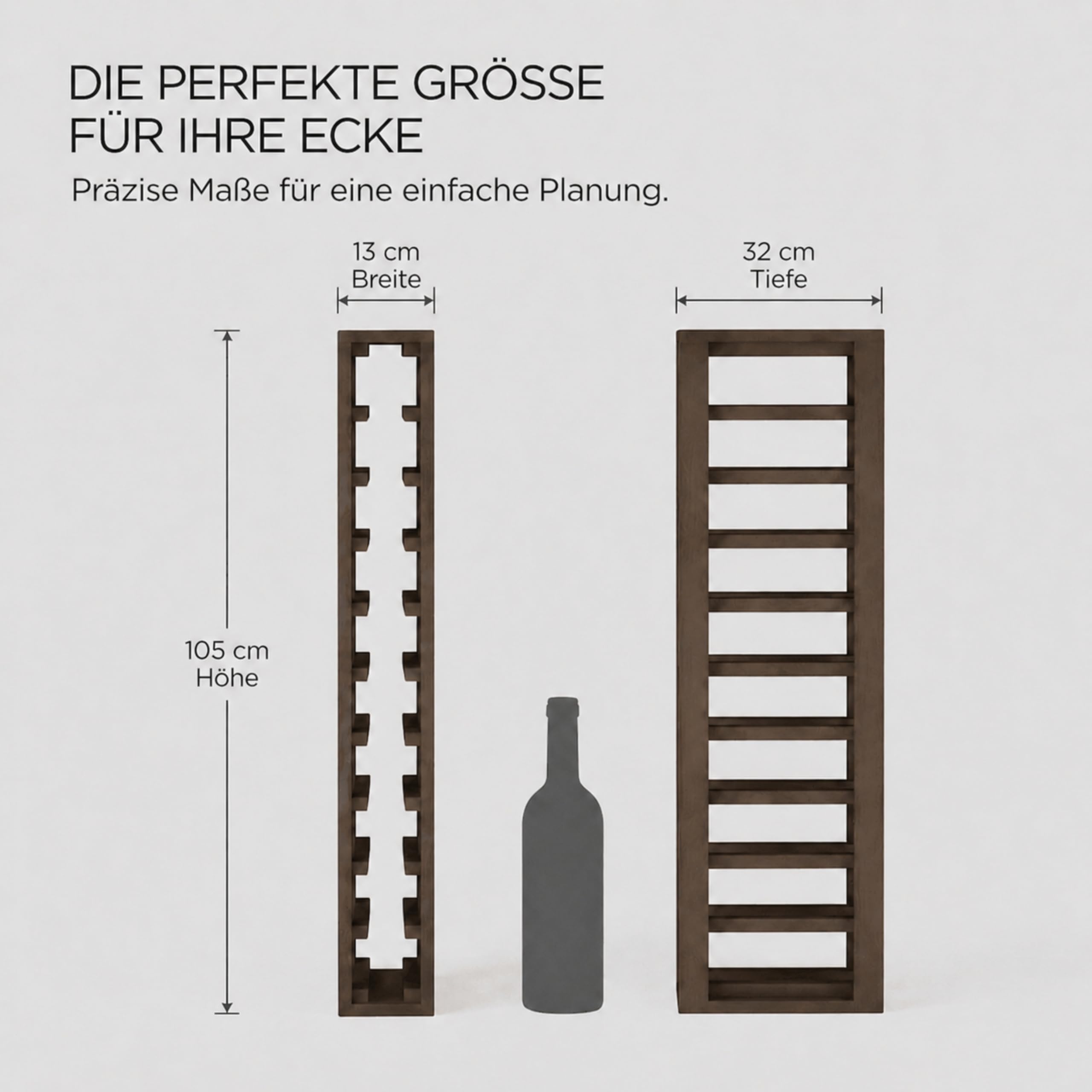 Weinregal Holz Kiefernholz 10 Flaschen - Dunkle Eiche | Weinregalmöbel, Weinregal schmal, Flaschenregal, Weinständer, Wine Rack 105x13x32 cm. Farbe Dunkle Eiche