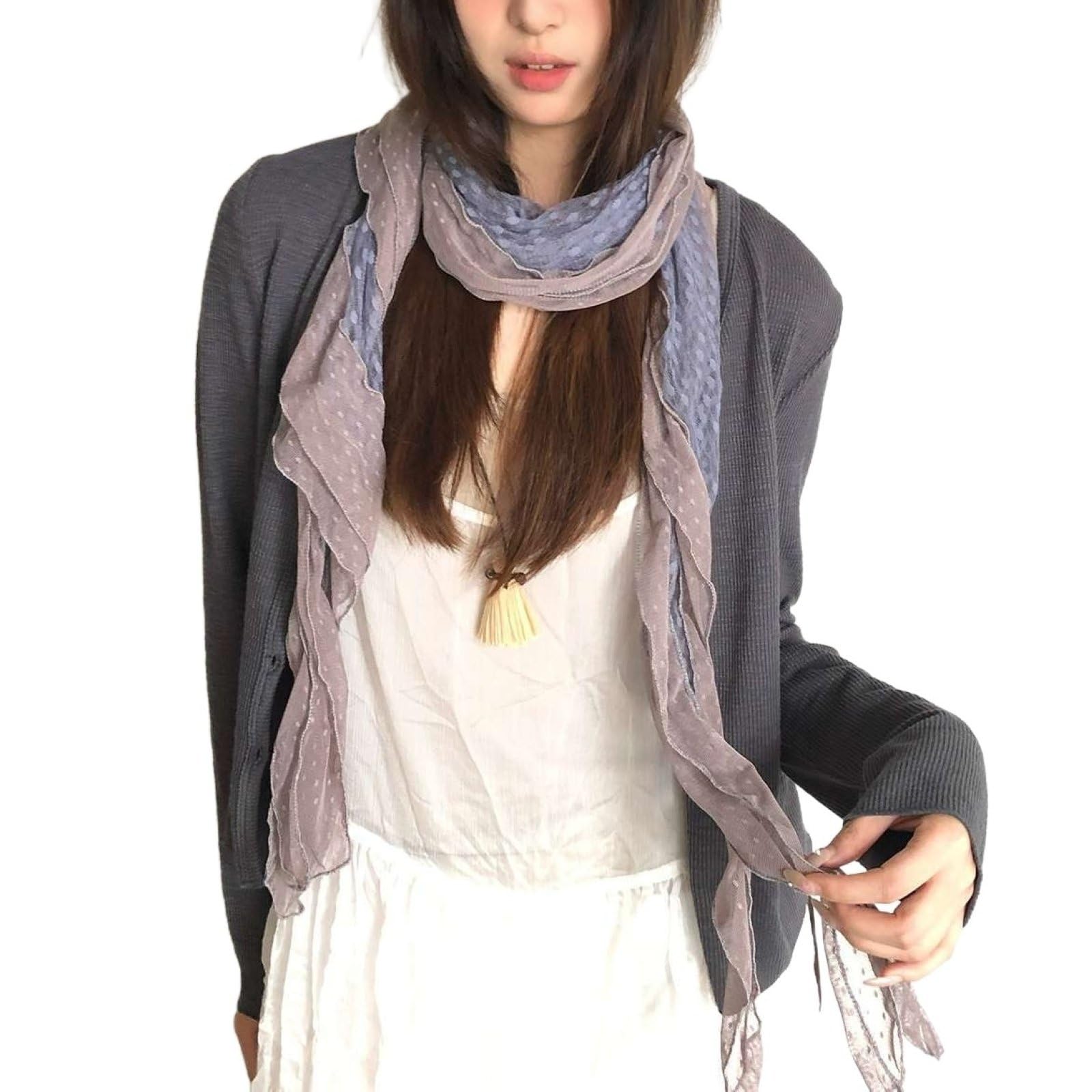 Sciarpa Lunga Irregolare Vintage Da Donna Leggera Alla Moda A Pois Patchwork