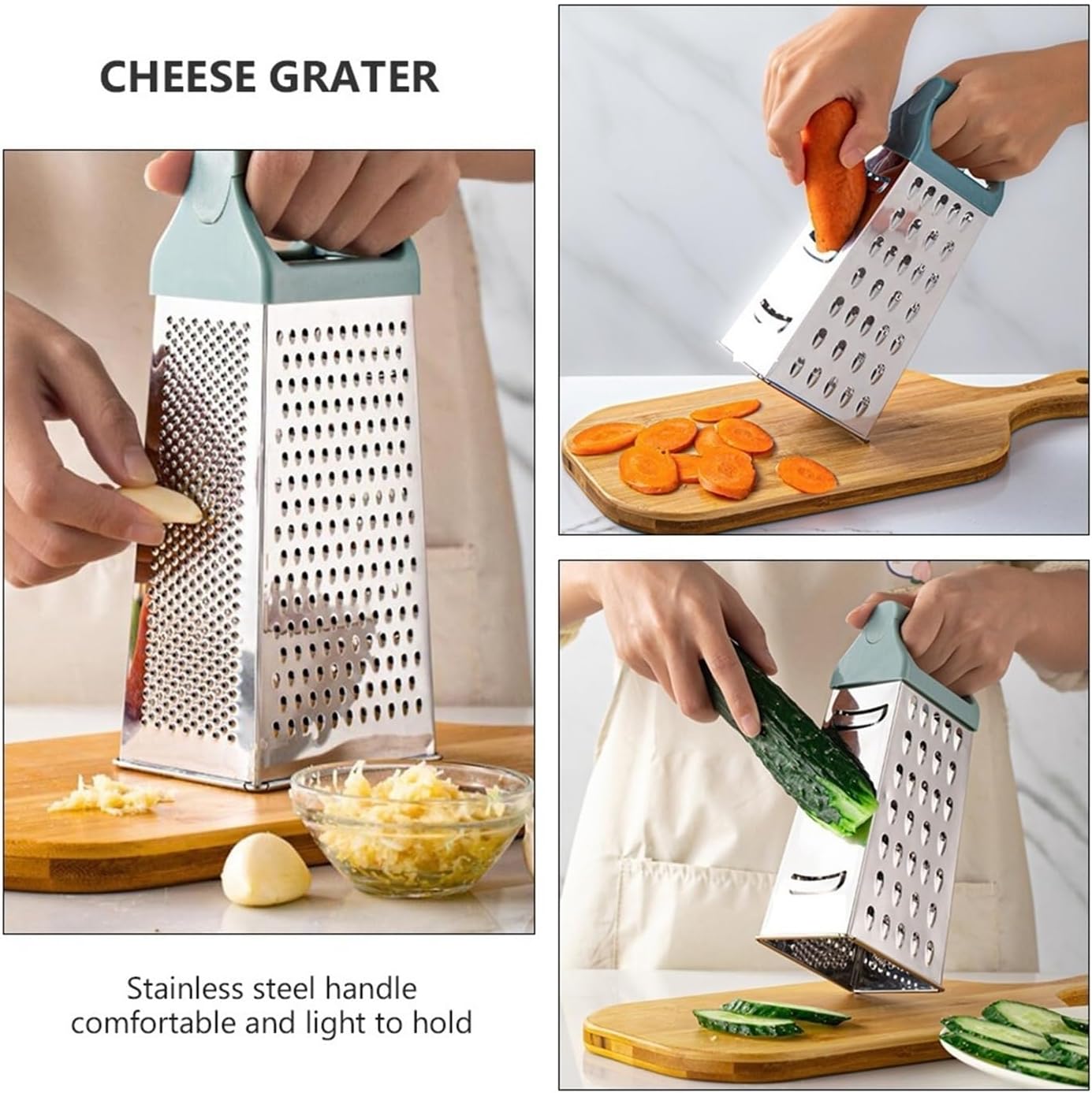 Stainless Steel 4-Sided Box Grater - Reusable Multipurpose Tool for Vegetables and Cheese