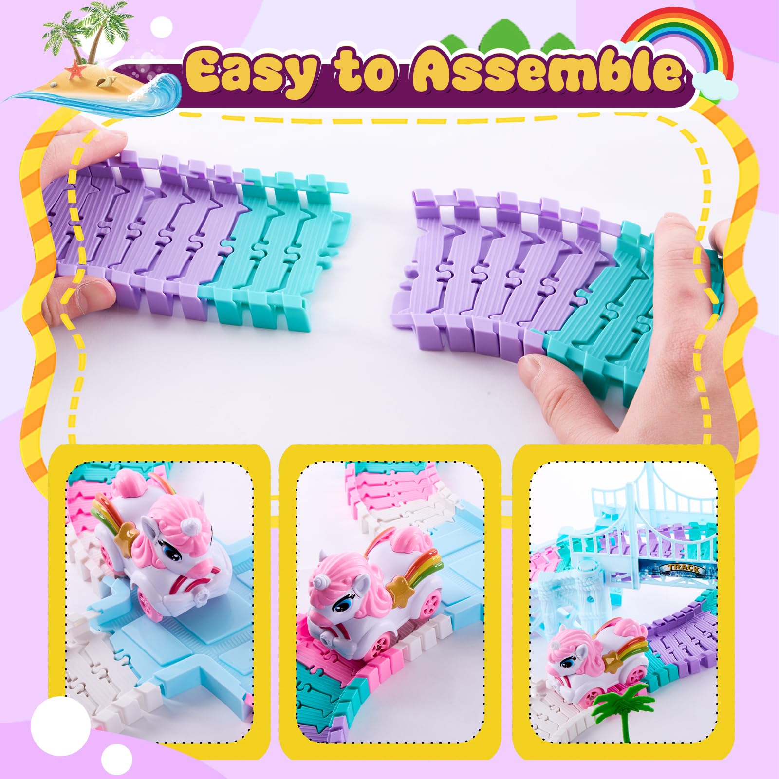 DIY Circuit Licorne 194 PCS – Piste Flexible et Modulable avec Voitures Requin & Balle, Jeu de Construction Créatif, Cadeau Licorne pour Filles et Garçons 3-12 Ans, Idée Cadeau Anniversaire Enfant
