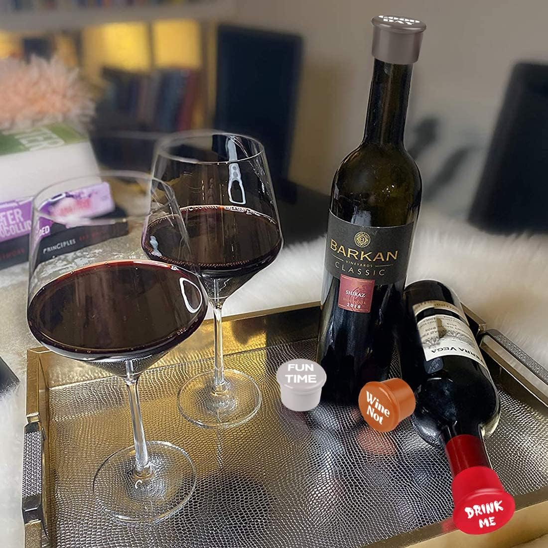 Onе-Dау Sаlе: Uр tо 50% оƒƒ Funny Brewing Labels Wine Stoppers - SURDOCA 4 Reusable Cute Cork Rubber Caps Topper Saver. Novelty Holiday Gift, Unique Gifts for Adults Men Women