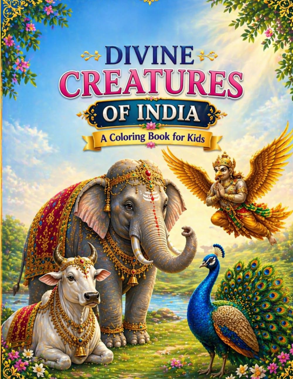 Divine Creatures of India: A Mythical Animals Coloring Book: Fun & Educational Coloring Pages for Kids Ages 4–10