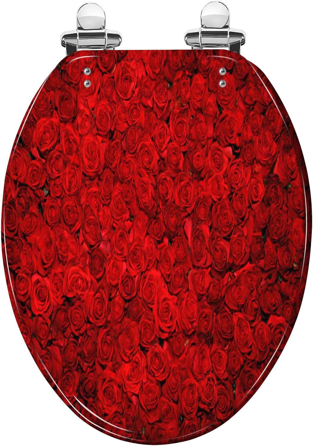 Elongated Toilet Seat Looking upon a bed red roses Resin Toilet Seat