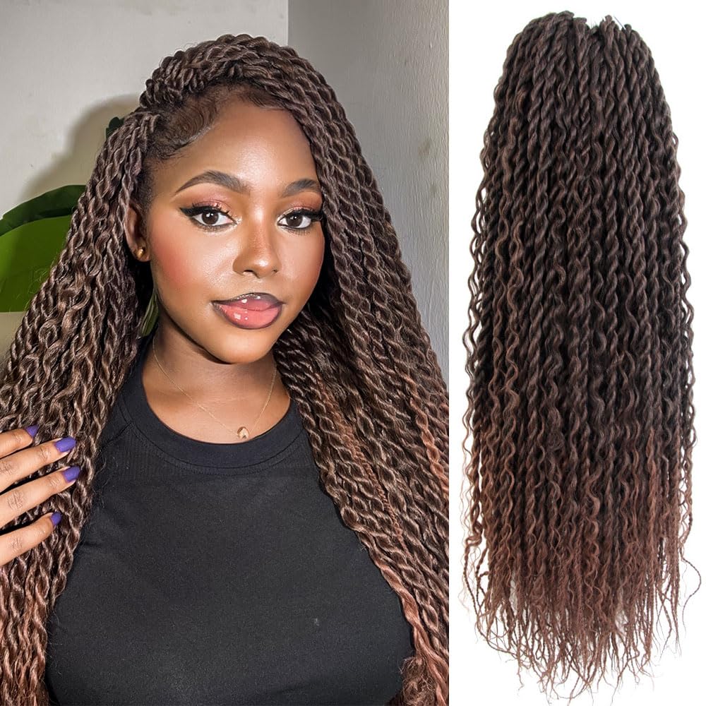 NISEYO Boho Senegalese Twist Crochet Hair 24 Inch, 8 Packs Pre-looped Curly Ends, Black Pretwisted Goddess Island Passion Twist Crochet Braids (120