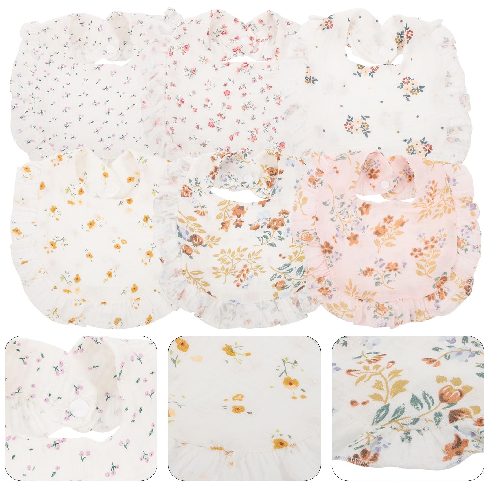 Bavoirs en Coton pour Bébé Bordure Volantée, Confortables et Réutilisables, 6 Pièces