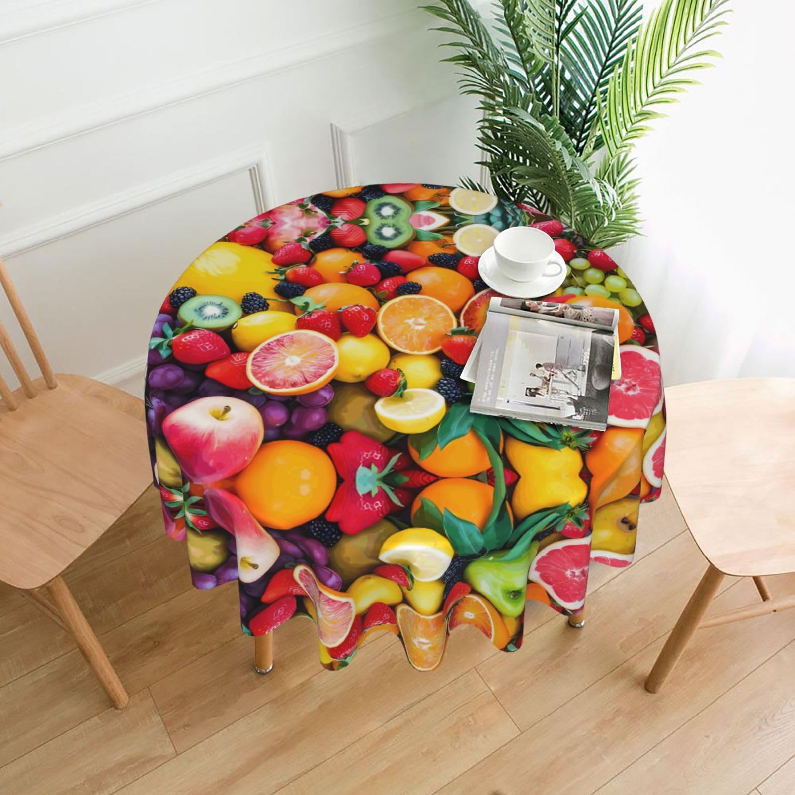 YYHWHJDE Fresh Fruits Prints Round Decorative Tablecloth 60in - High-Grade Polyester Throw for Elegant Dining & Festive Gatherings