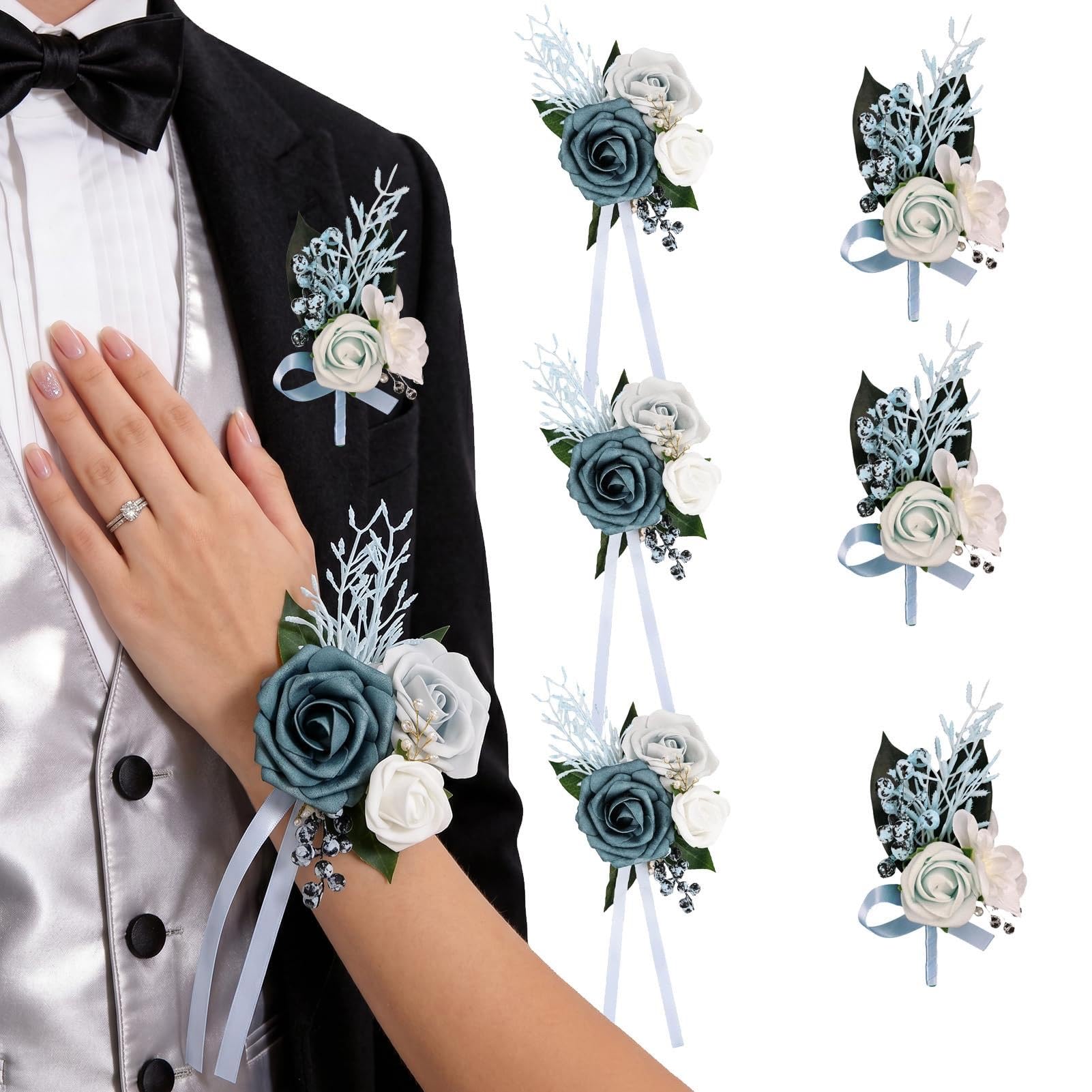 6 szt. sztucznych róż w kształcie butonierki na nadgarstek, elegancka bransoletka z jedwabnych kwiatów, ręcznie robiony dodatek kwiatowy, dla druhen ślubnych