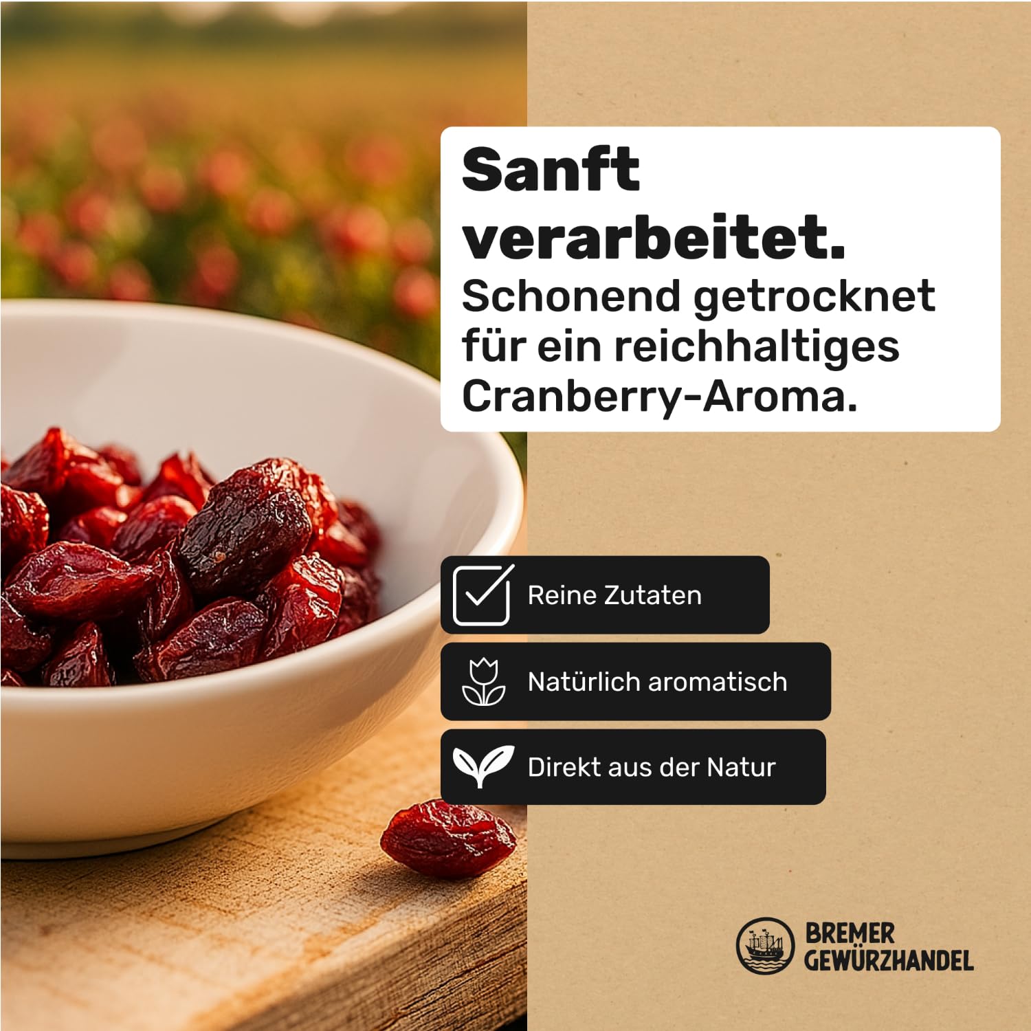 Bremer Gewürzhandel Cranberry getrocknet 1 Kg - aromatische Früchte mit Fruchtsaft, Cranberry, Cranberries, Cranberries getrocknet