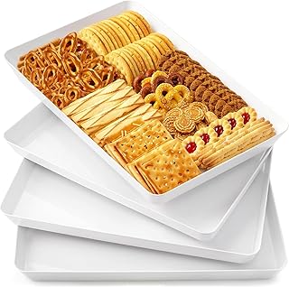 WOWBOX 4 pcs Serving Tray for Party, Grilling Accessories, Serving Platters for Snacks, Fruit, Reusable Plastic Trays for Serving Food and Pantry Organization in Kitchen & for Mothers Day Parties