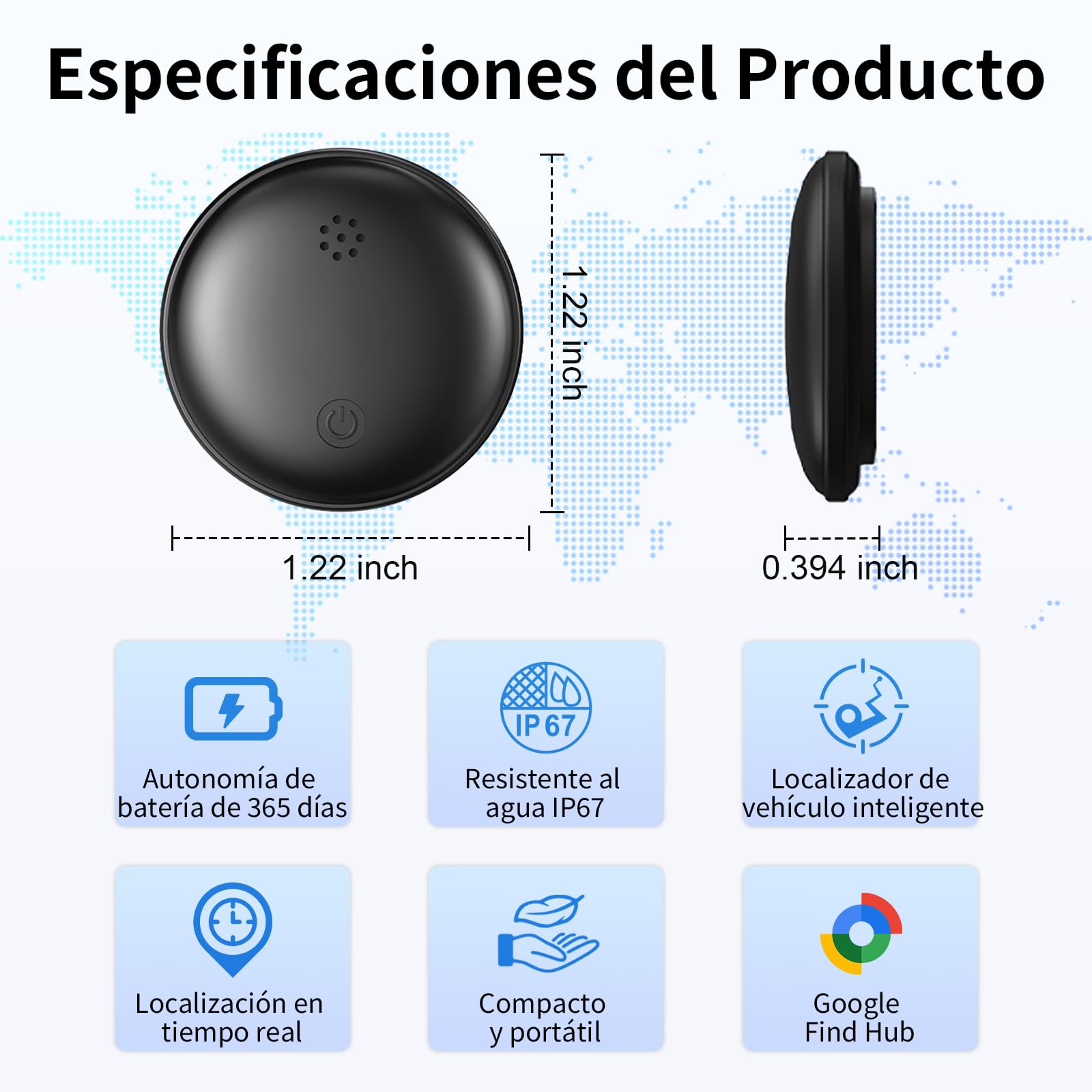 Android Smart Tag, Compatible con Google Find Hub (Sólo Android) Localizador GPS para Coche, Localizador Bluetooth, Impermeable IP67, GPS Coche localizador para Coches Sin cuota mensual - Negro - 3