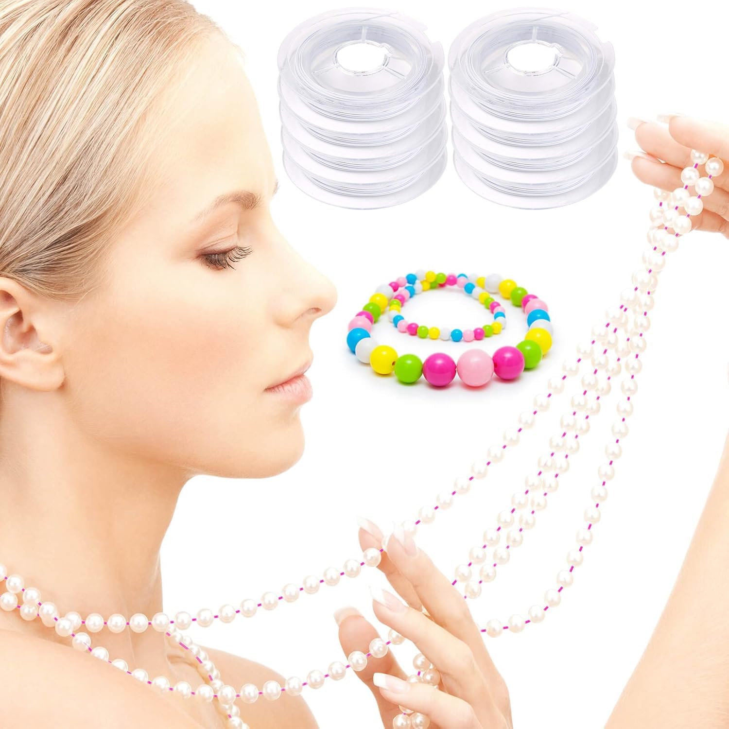 Set Filo Elastico Per Braccialetti E Perline | 8 Rotoli TPU (0.4mm-1mm) + Aghi | Resistente Ad Acqua E Olio - Foto 2