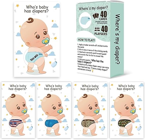 Miniatura 1 de COO PAPER PARTY Baby Shower Games - Tarjeta para raspar  Quién tiene pañales para bebé, 40 tarjetas de rifa, juegos de género neutro, actividad de