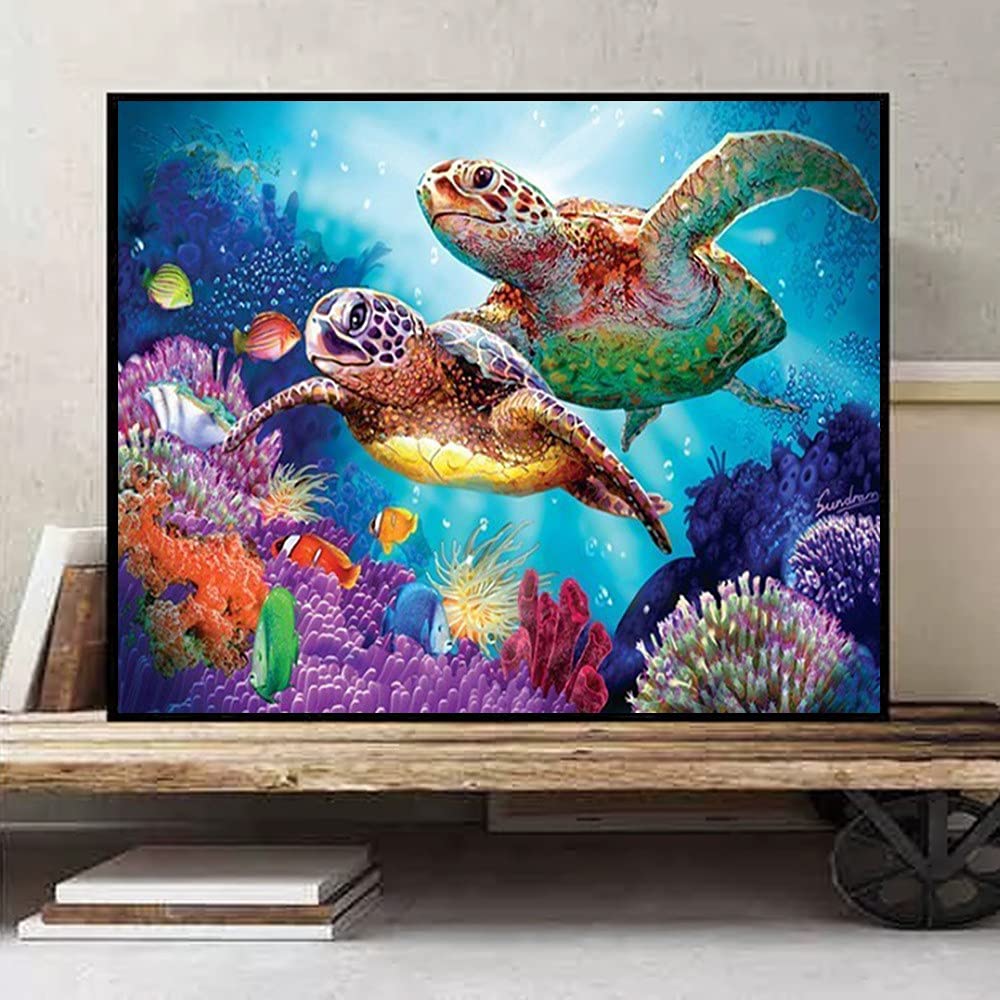 Tortue de mer peinture diamant 5D grand format 50x100cm pour adulte