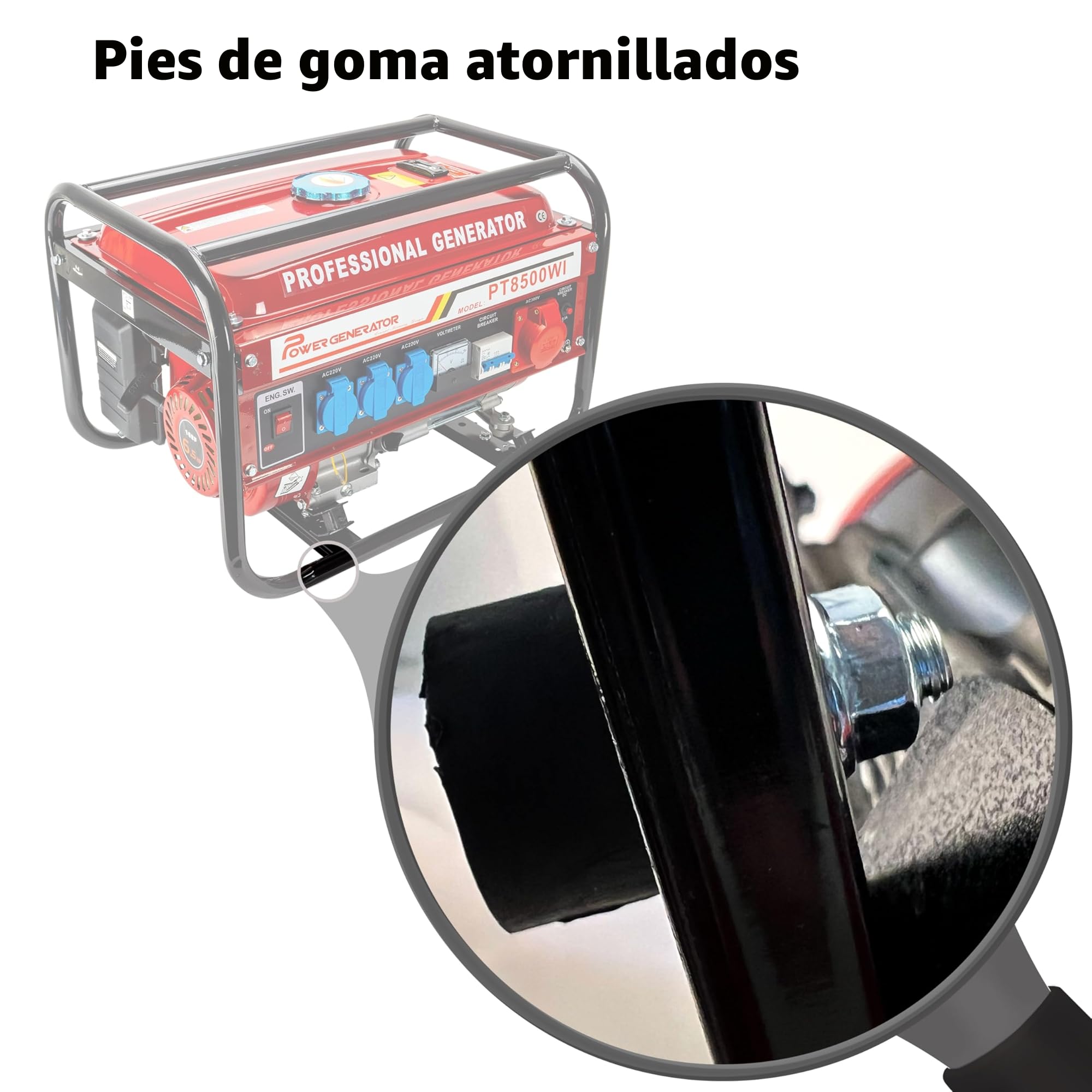 Generador de corriente con gasolina | Accesorios incluidos | Grupo electrógeno silencioso | 5 enchufes 3 x 230 V / 1 x 400 V / 1 x 12 V | 6,5 CV