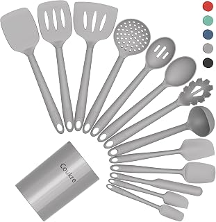 Coukre Silicone Kitchen Cooking Utensils Set, Heat Resistant, 14-Piece | Dishwasher-Safe, Food-Grade Silicone, BPA-Free, Spatulas, Spoons & Turner, Safe for Nonstick Cookware, PureGray
