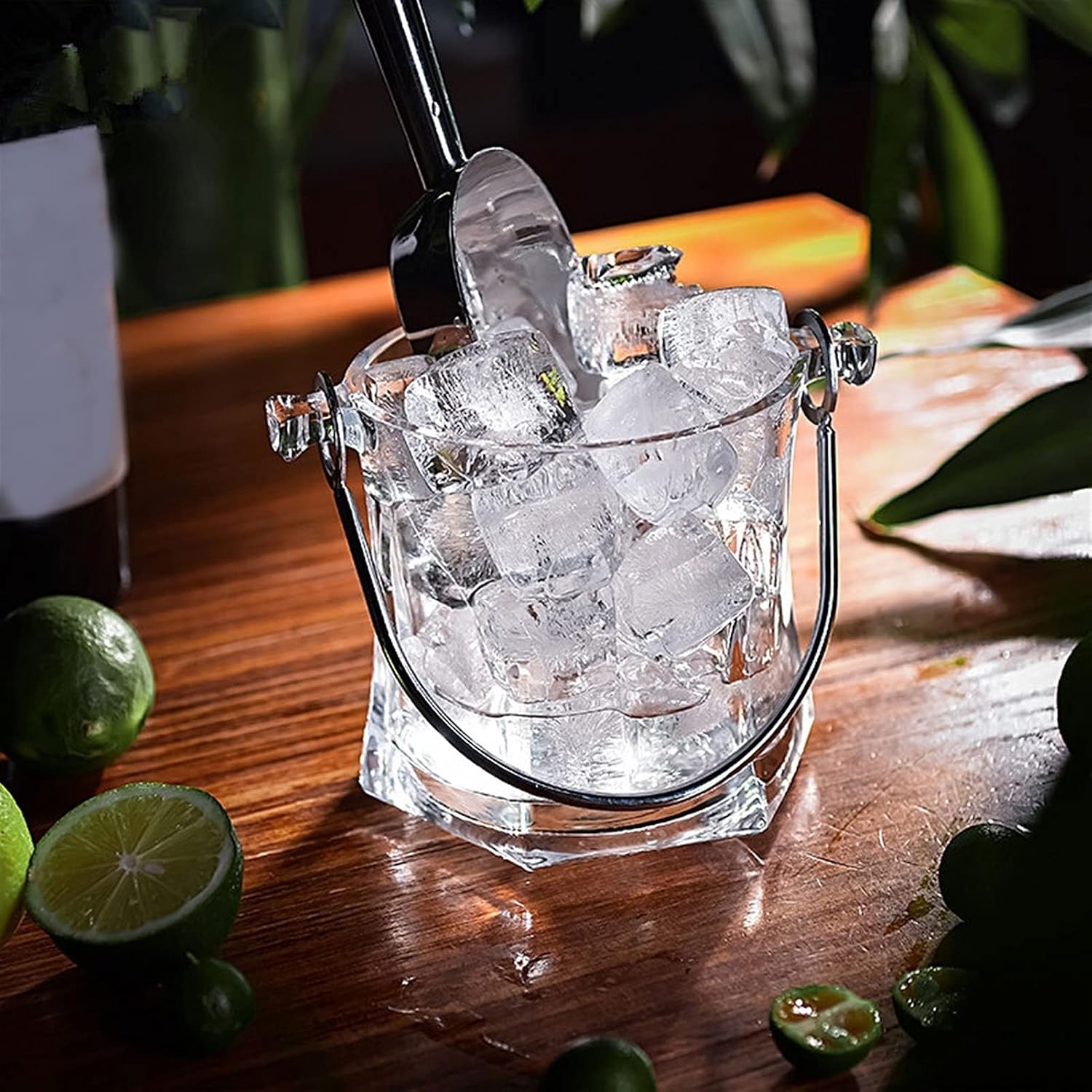 Ice Bucket Bar Beer Beverage Hexagonal Ice Bucket Restaurant Household Wine Champagne Ice Bucket Portable Glass Small Ice Bucket to Send Ice Tongs Ice containers