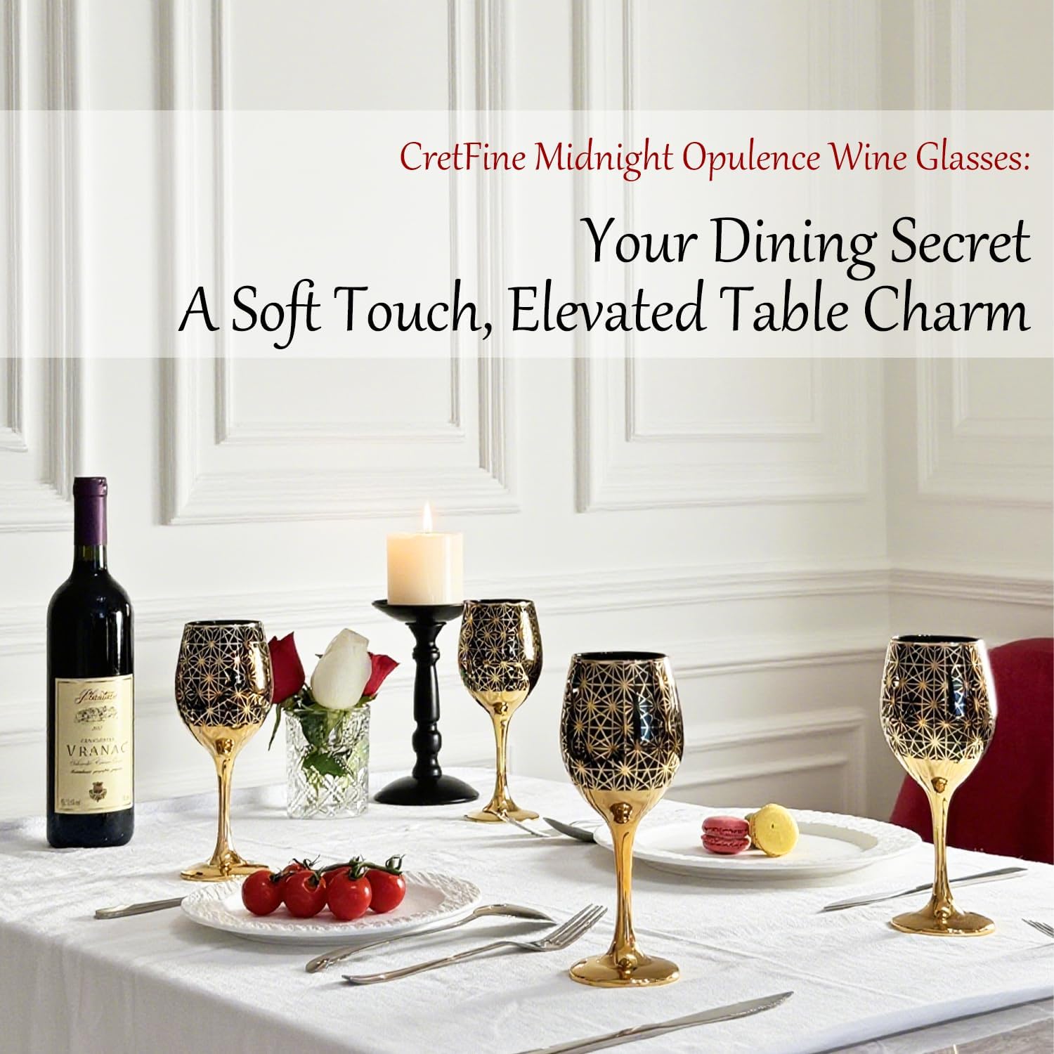 Red and Gold Wine Glasses Set of 6, Colored Stemmed and Rimmed Decorative Fancy Drinking Glass, for Gifts, Wedding, Thanksgiving, Birthday, Christmas Goblets Glassware Drinkware, 12oz - Image 8