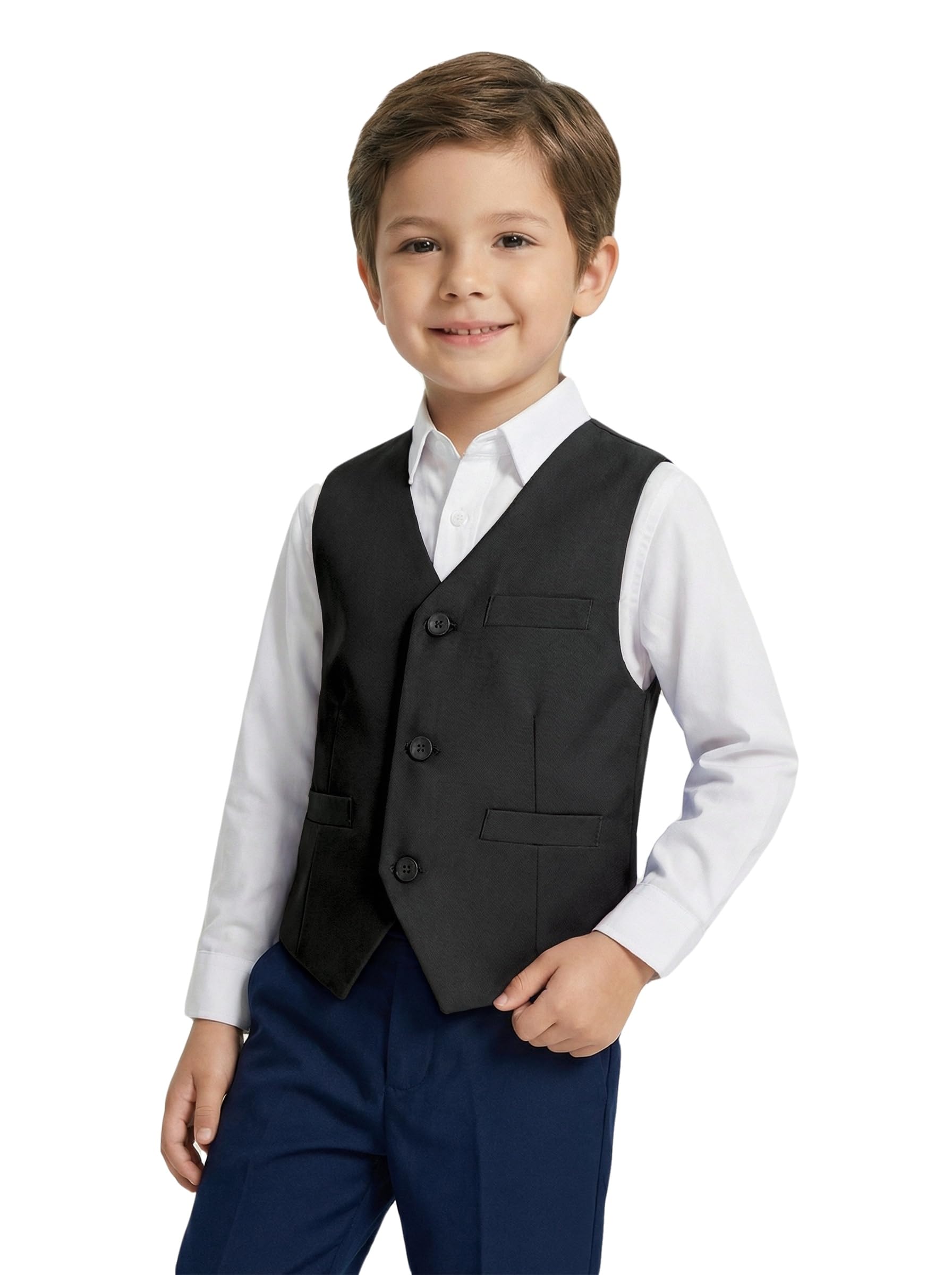 Boys Formal Suit Vest Kids 3 Button Toddler Vests Adjustable Waist