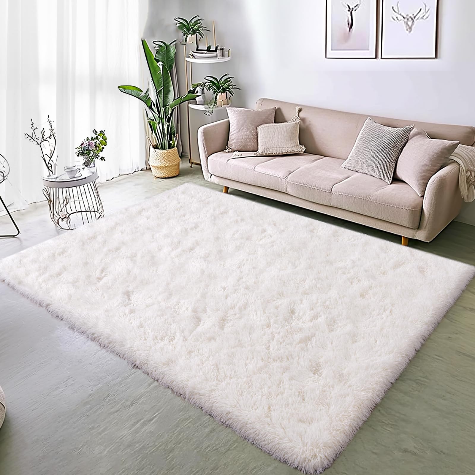 BSGIFT Alfombra para salón, 160 x 230 cm, color crema, mullida, moderna, de pelo largo, para el salón, la cama, para dormitorio, habitación infantil