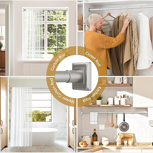 Miniatura 8 de Barra de cortina de tensión de níquel cepillado, barra de cortina de ducha de 30 a 76 pulgadas, resorte sin taladrar ni instalar tornillos, barra de