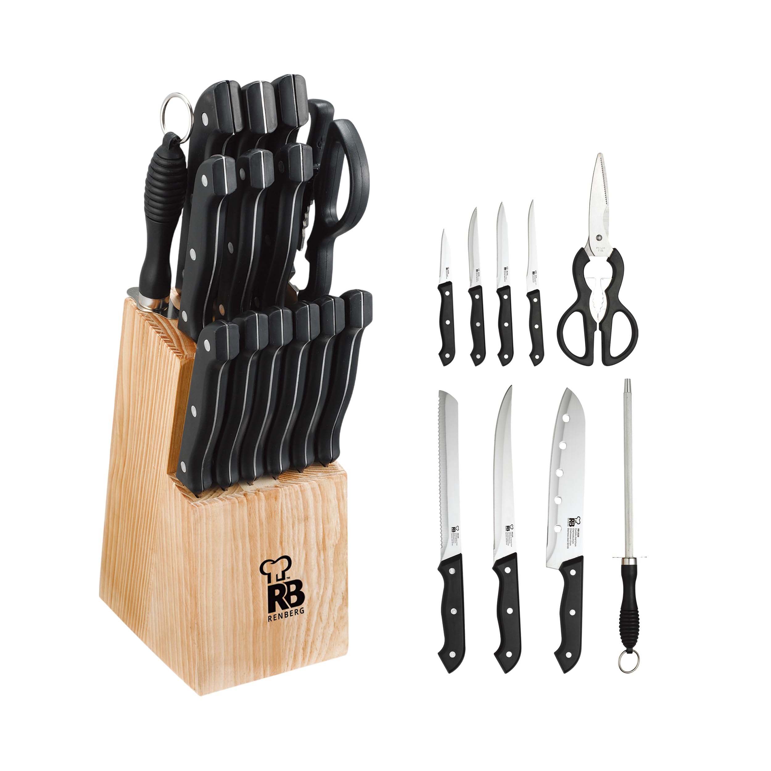 Set coltelli da cucina Frabosk - 11 pezzi in acciaio inox base in legno massello