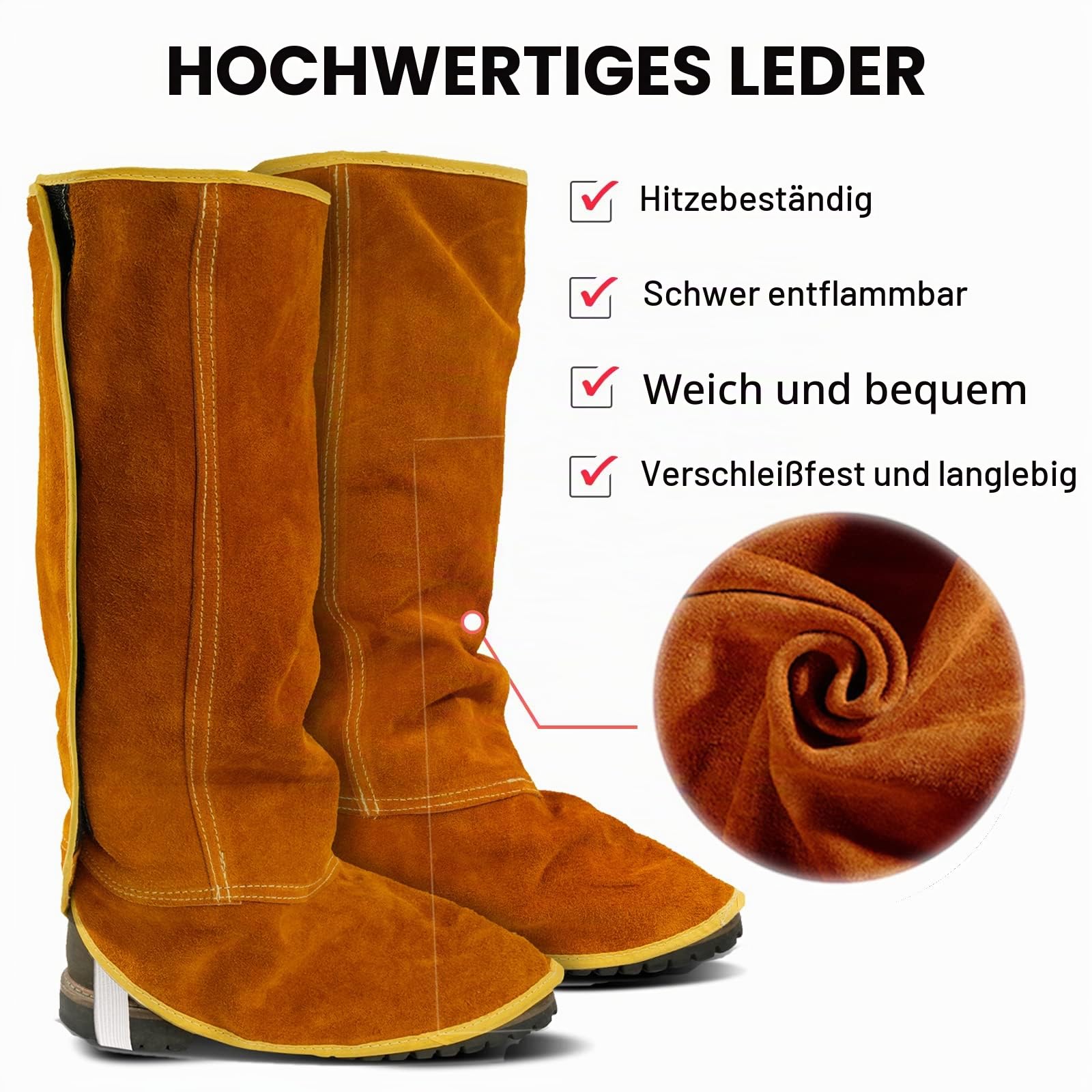 QeeLink Leder Schweißspats Extra Lang - Hitze- und Abriebsbeständige Schweißstiefelabdeckungen - Vollständige Schuhschutzabdeckungen - Schweißgamaschen, 1 Paar