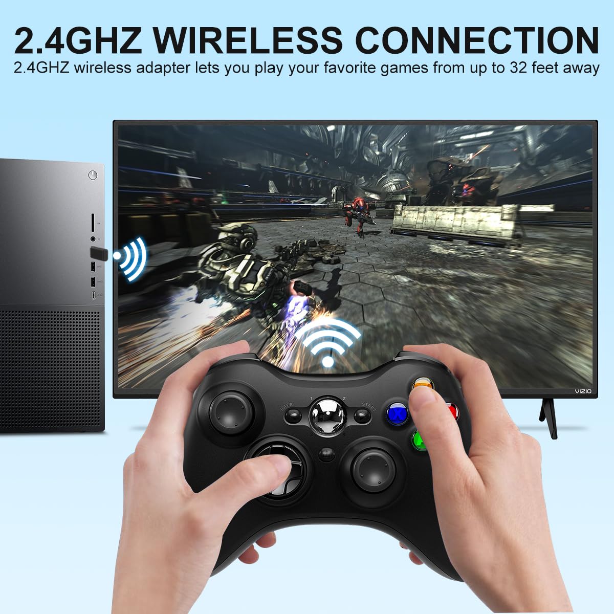 SWCTIM Xbox Controller Wireless Kompatibel mit Xbox One S/X/Xbox Series S/X,Windows PC,Xbox One Controller mit 2.4GHz Wireless Adapter, mit 3.5mm Kopfhörerbuchse,Schwarz