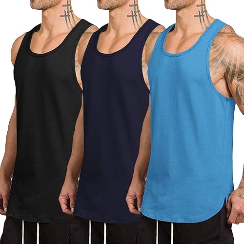 COOFANDY Camiseta sin mangas de secado rápido para hombre, paquete de 3 camisetas sin mangas para gimnasio, culturismo