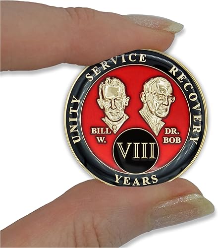 Miniatura 5 de Moneda de sobriedad de 8 años  Chip AA Triplate de Fundadores  Ficha de aniversario de celebración de recuperación  Regalo de alcohólicos anónimos