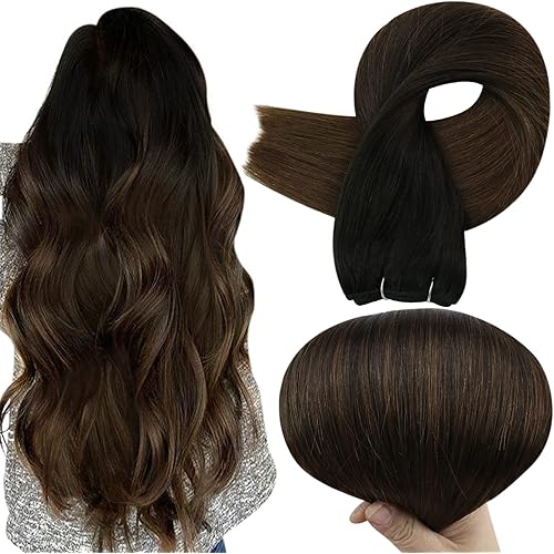 Full Shine 18 Inch Sew In Hair Bundles Balayage Weft Extensions Human Hair Color 1B Off Black Fading To 4 Medium Brown Straight Hair Extensions Real Remy Hair 100 Grams