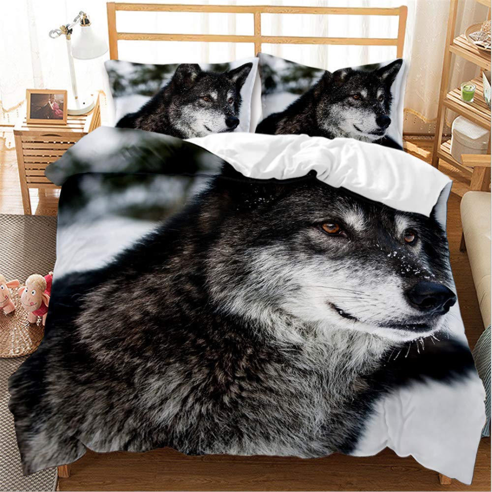 Housse de couette loup 180x220 parure de lit 3 pièces AB06