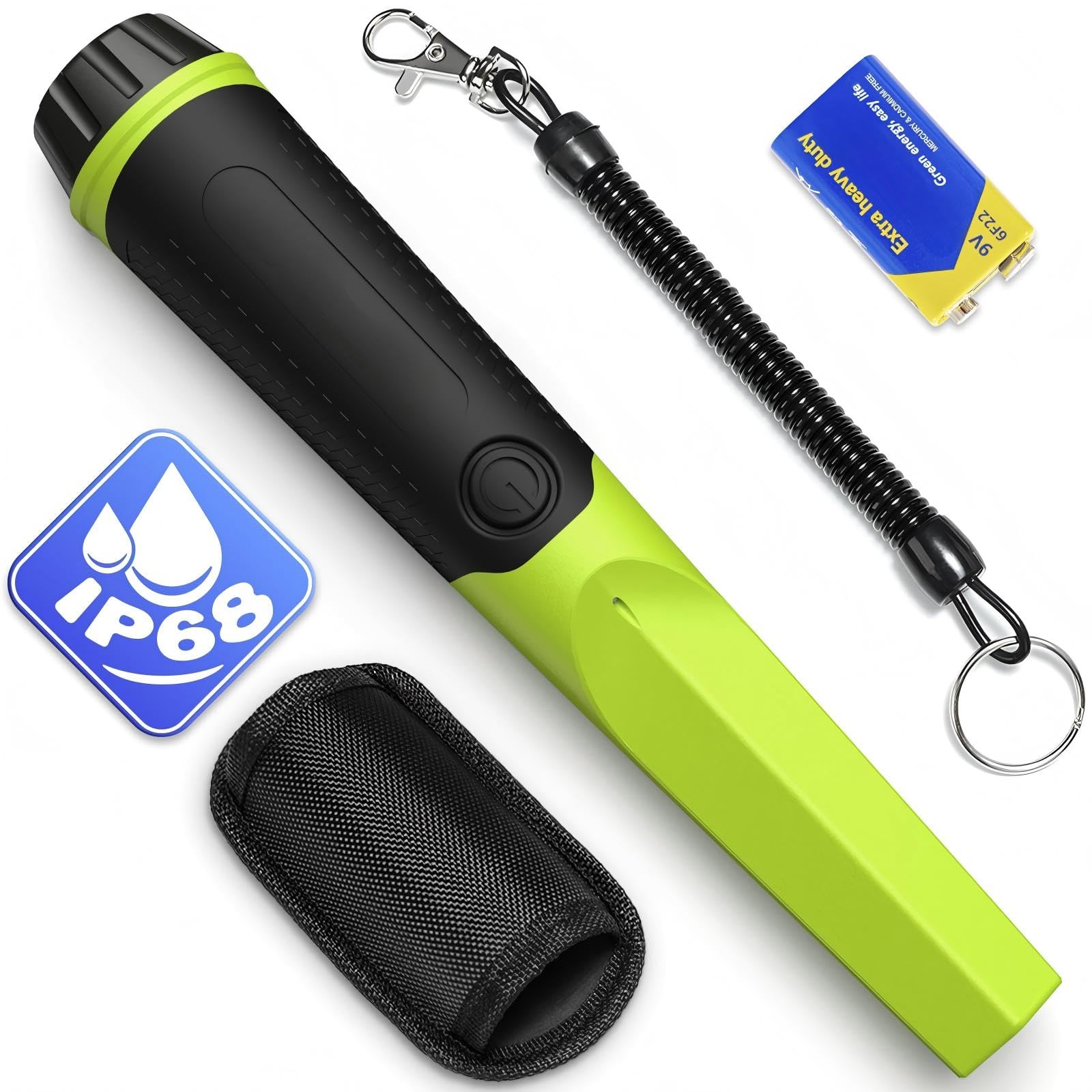 Metal Detector Handheld Pinpointer, IP68 Fully Waterproof 360掳 Search Pin Pointer Wand, High Sensitivity Detectors Treasure Pinpointing Finder Probe, Suitable for Adults & Kids (Green)
