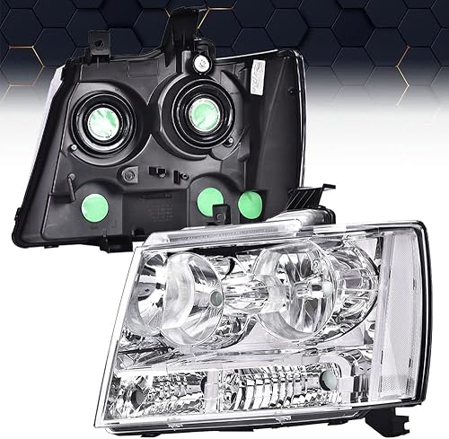 Miniatura 9 de PIT66 Faros delanteros, compatibles con Chevy Tahoe Suburban 2007-2014Chevy Avalanche 2007-2013, lente transparente, carcasa cromada, reflector