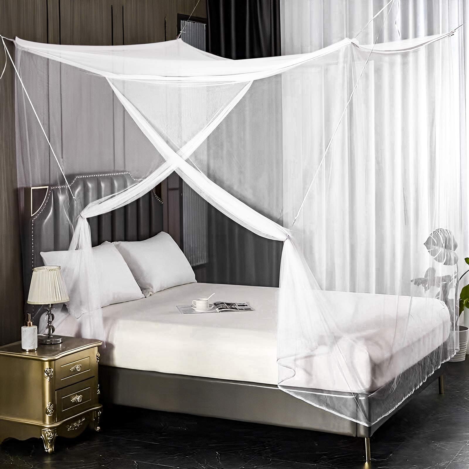 HOOPOE Zanzariera Letto Bianco,Pieghevole Universale Grande Zanzariera per Letto Singolo, Doppio,Zanzariera Baldacchino per Letto da Esterno ed Interno 200x180x165 cm