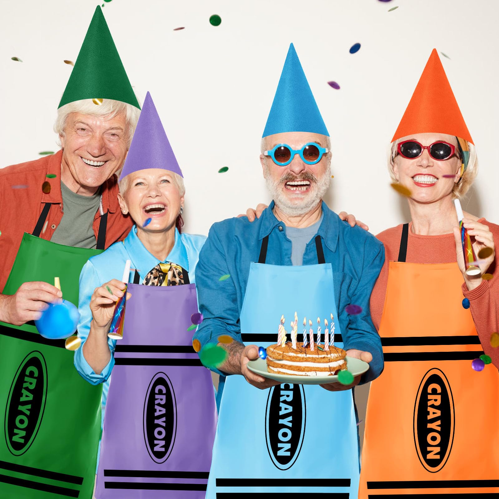 16 pezzi Costumi Matita Colorata per Adulti – 8 Grembiuli Matita + 8 Cappelli – Costume divertente Matita di Colore per Halloween, Carnevale, Cosplay e Festa a Tema