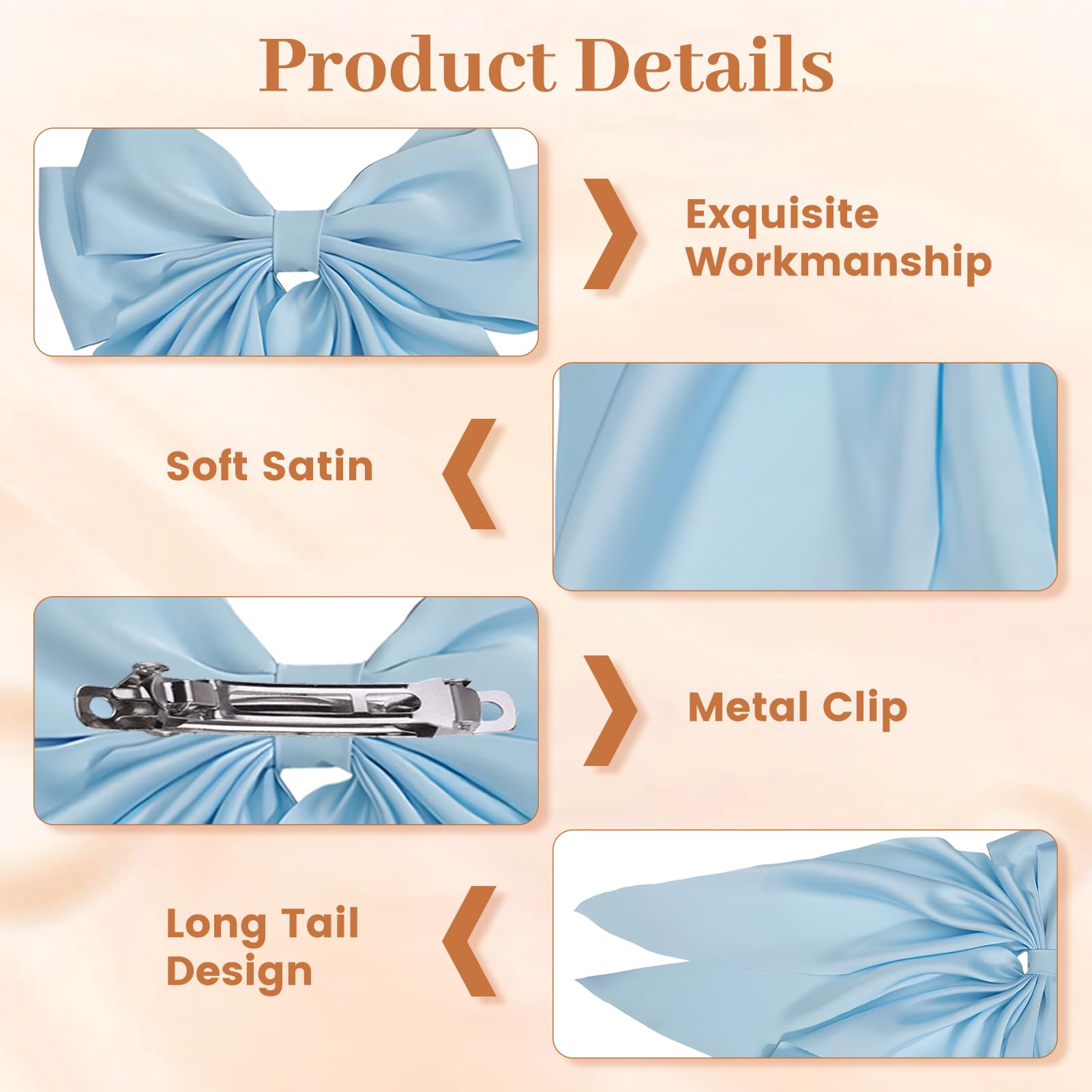 IGXX 2 Pcs Blue & White Bow Hair Clip, Satin Long Tail Hair Bows, French Bowknot with Metal Hairpin, Big Bow for Women & Girls - Image 3