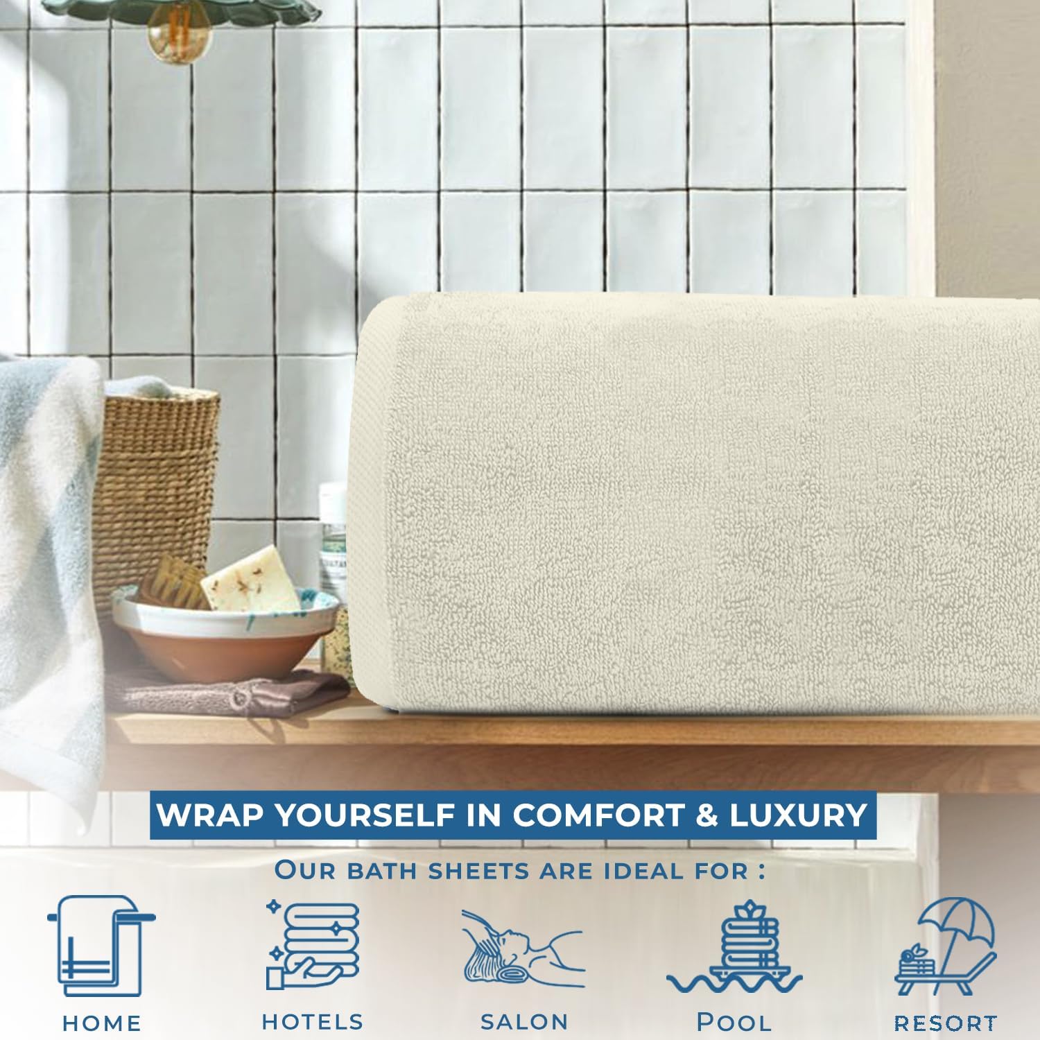 DAN RIVER 3-Piece Towel Set: 1 Oversized Bath Sheet (40x80 Inches) & 2 Bath Sheets (35x70 Inches), 550 GSM - Ivory