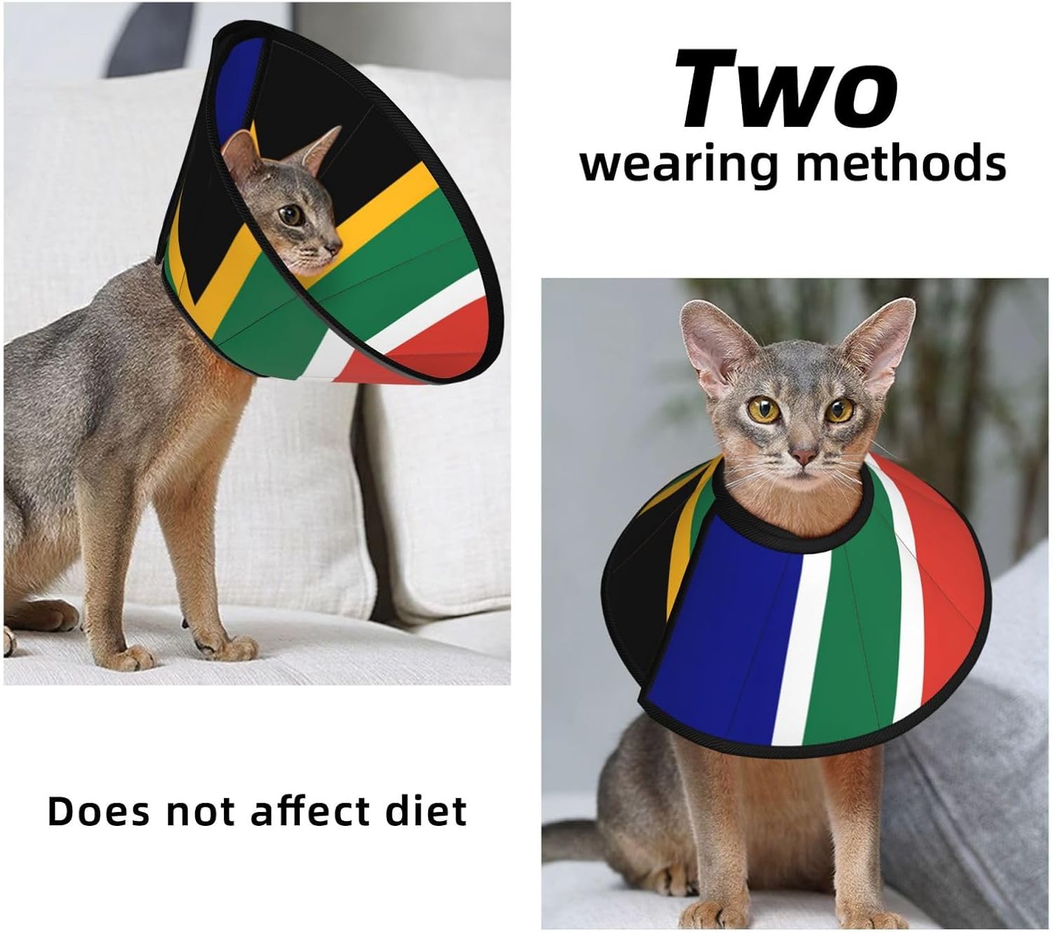 South African Flag Print Cat Cone Collar, Adjustable Elizabethan Collar, Soft Dog Recovery Collars, for Small Large Cats