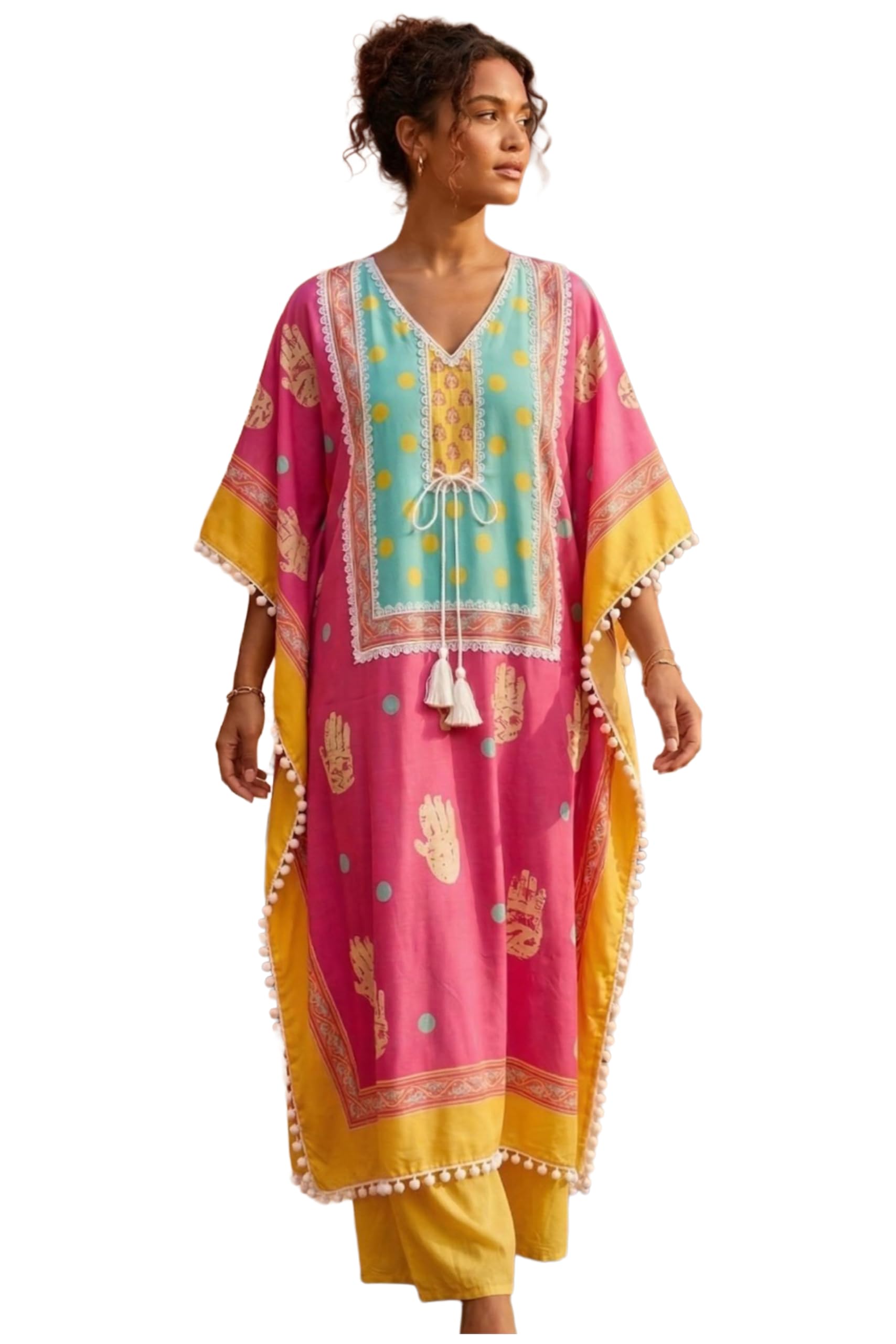 anni designer Viscose Printed Regular Kurta with Pant for Women | Viscose Pink | Kaftan Style | V-Neck | Ethnic Wear Casual Wear-picture-46