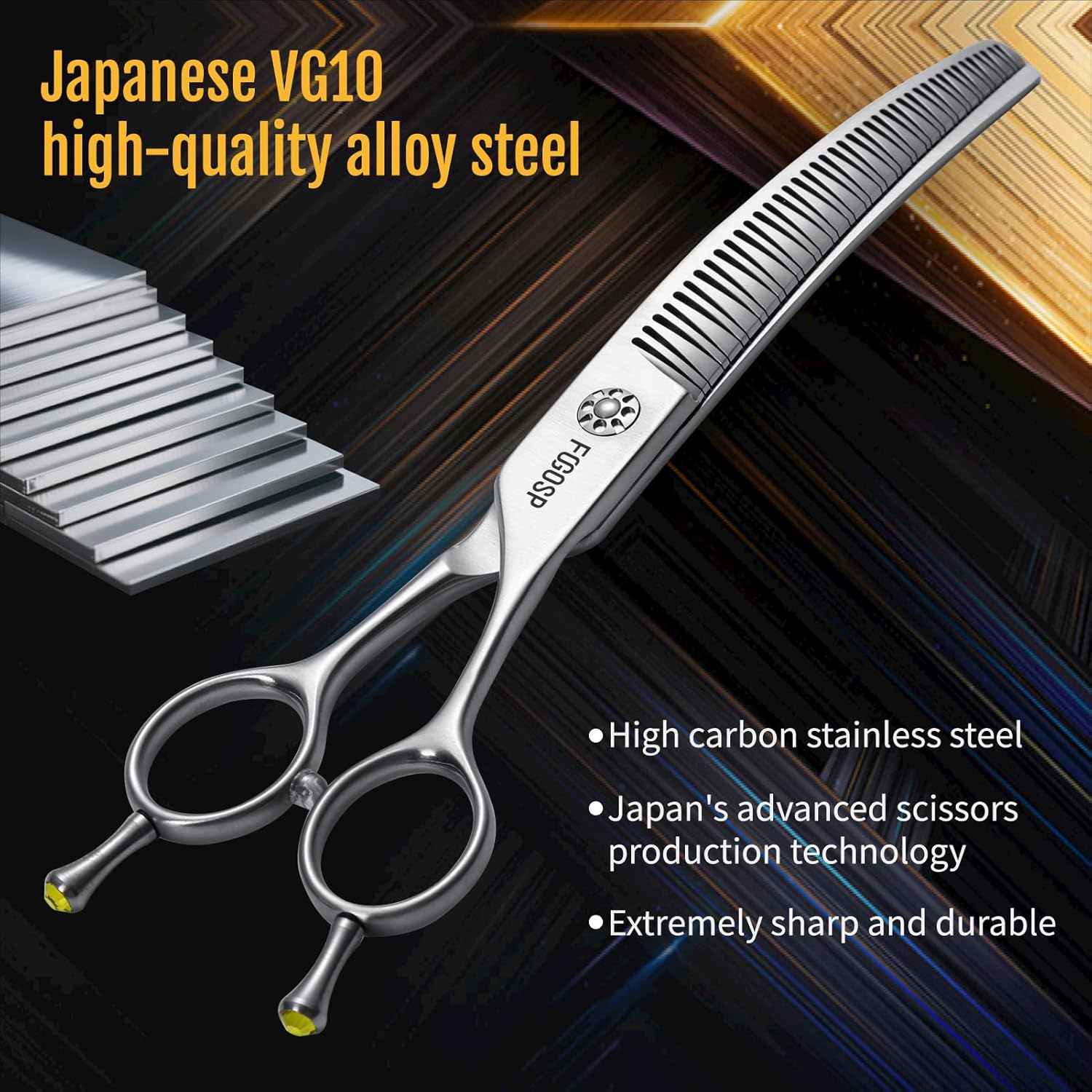 Professional 3D Curved Chunkers Dog Grooming Scissors 7'' Curved Thinning Shears for Dogs Pet 42 Teeth Japan VG10 Sharp and Durable