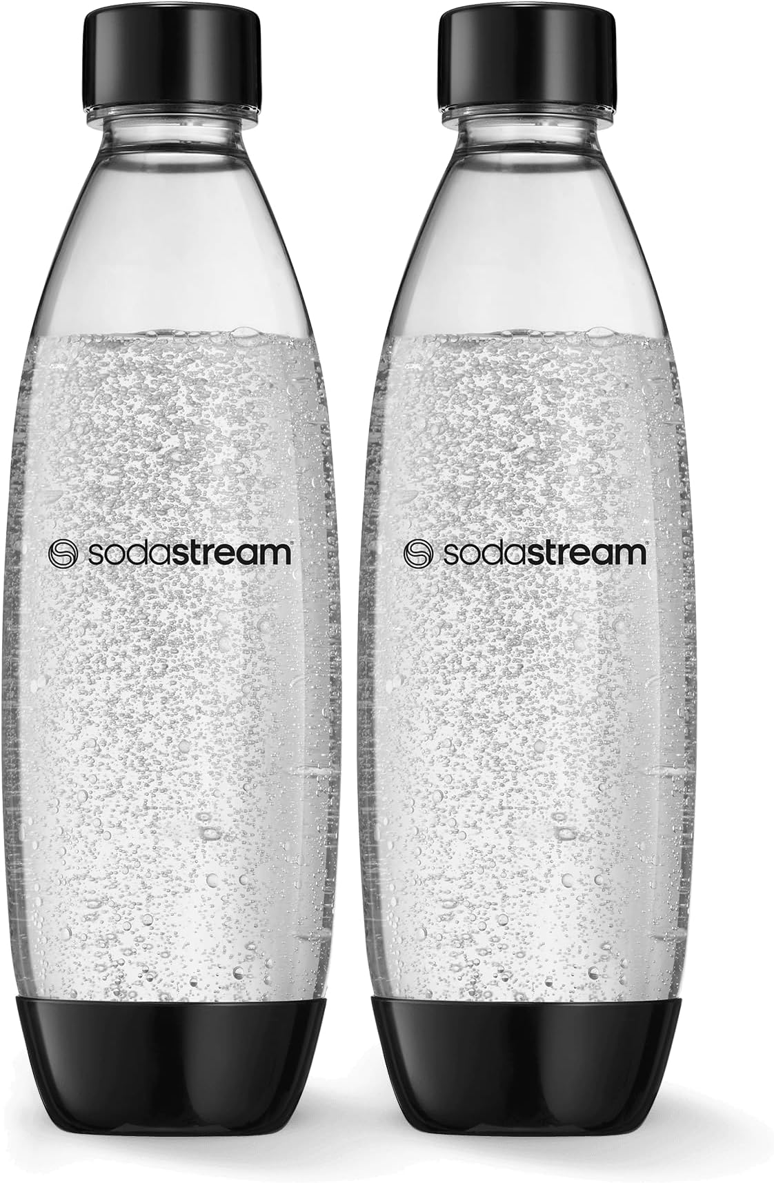 SodaStream Bottle 2 Pack, BPA Free Fizzy Water Bottles for Spirit, Terra, Art & Source Sparkling Water Makers, Dishwasher Safe Reusable Water Bottle for SodaStream Flavours - 2x 1L Water Bottle, Black