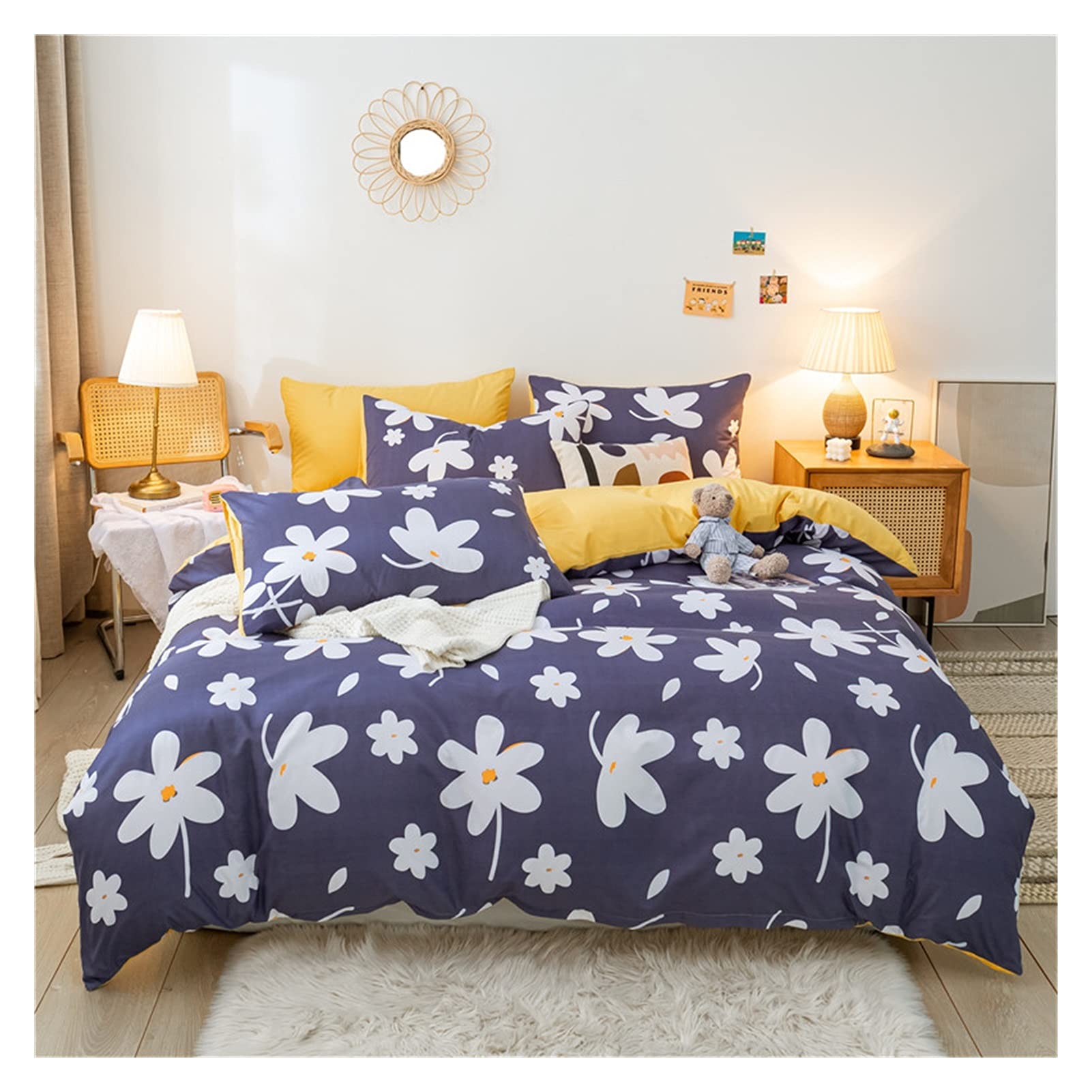 Housse de couette parure de lit double ou king size avec drap plat et taie d'oreiller